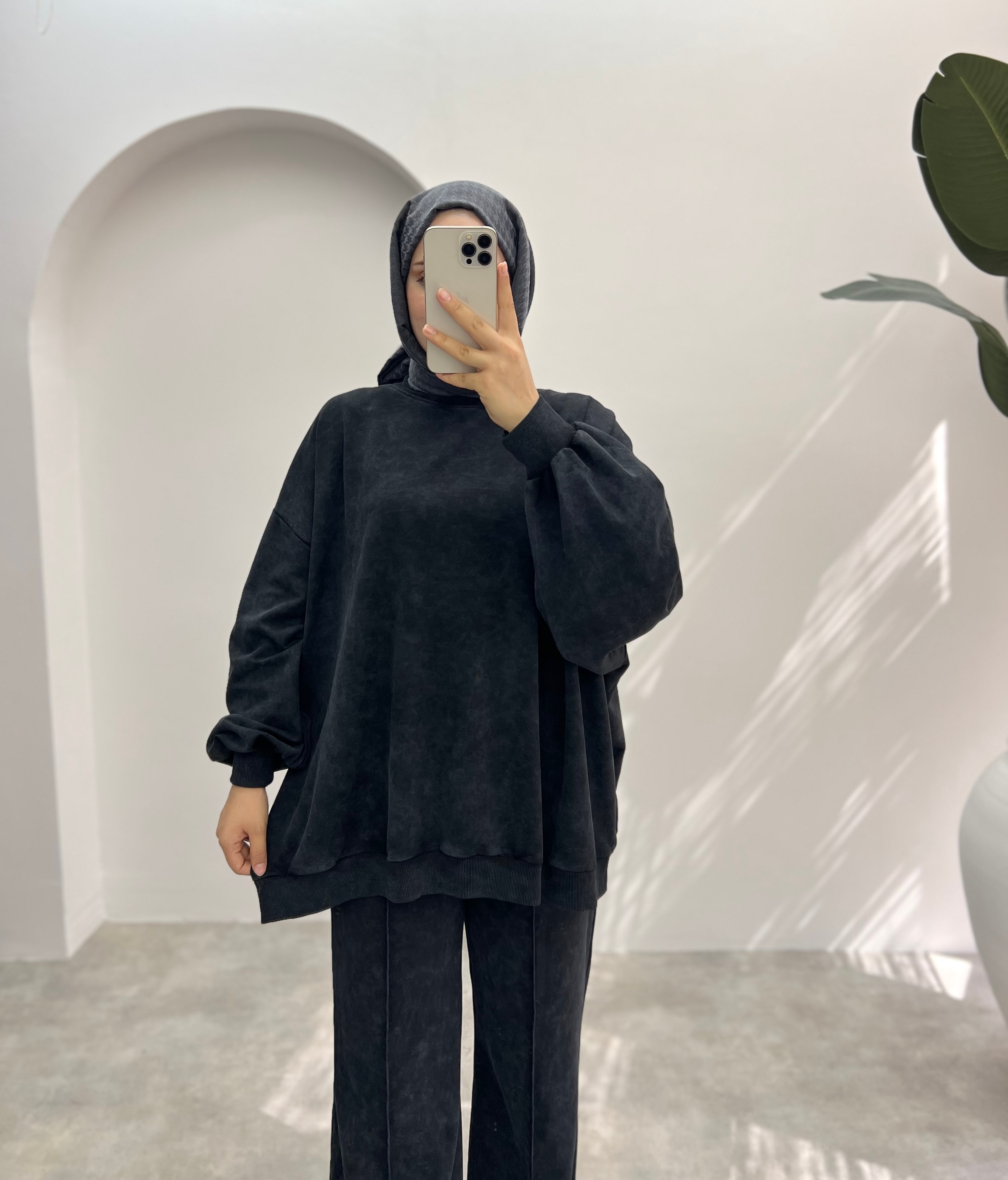 Batik Desen Oversize Pantolonlu Takım Antrasit