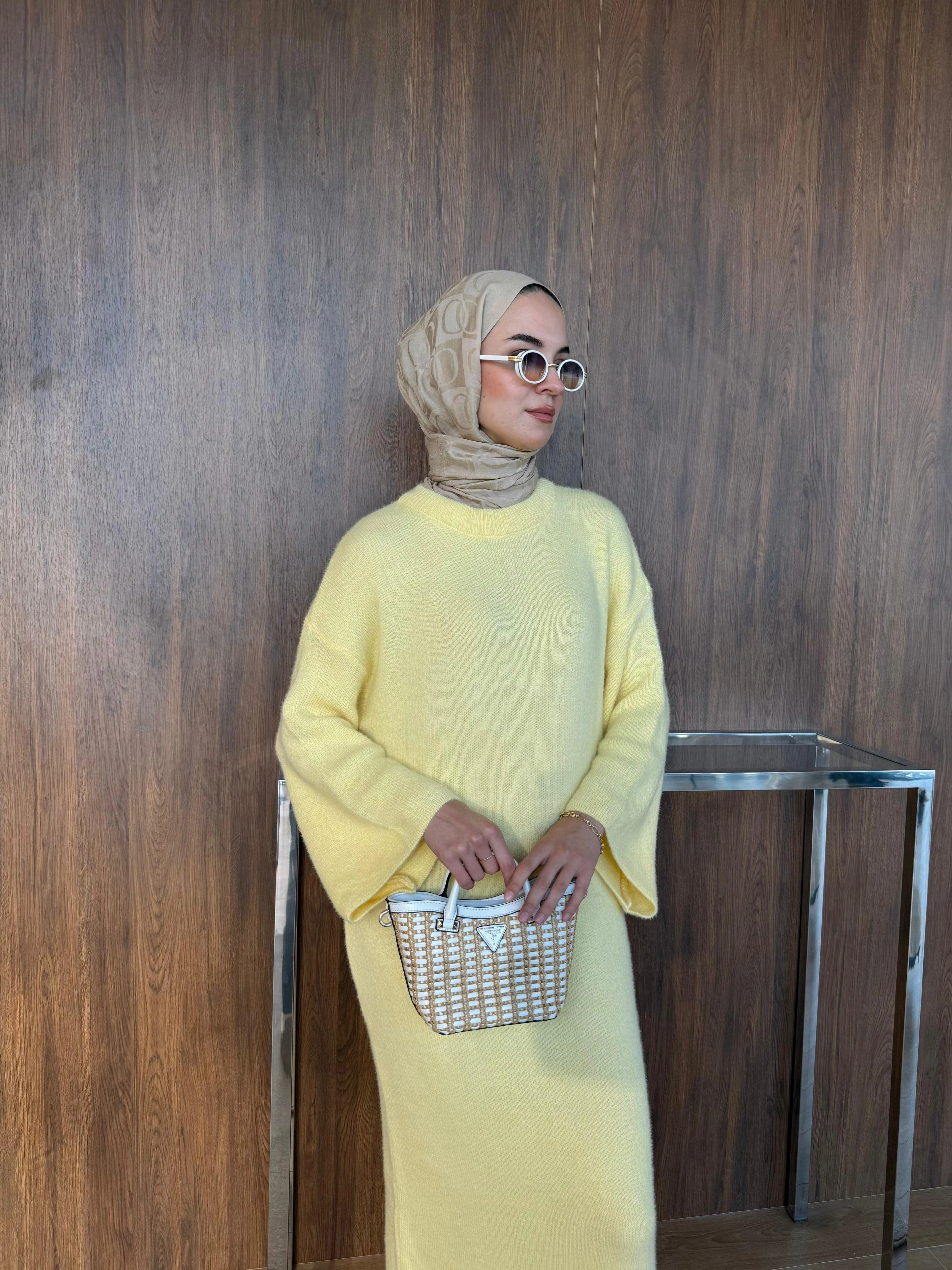 Sakallı Triko Elbise Sarı 