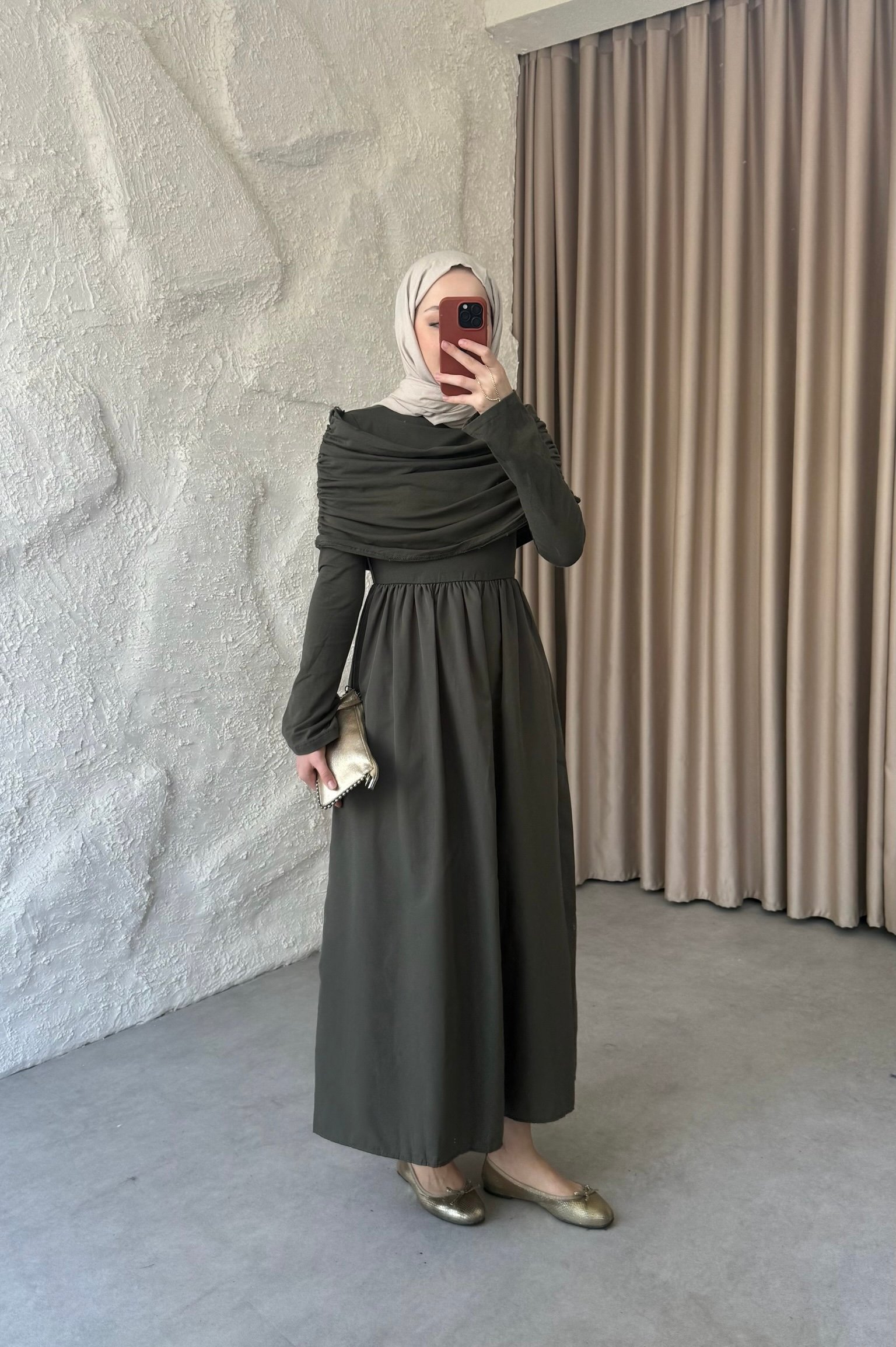 Drape Elbise - Haki