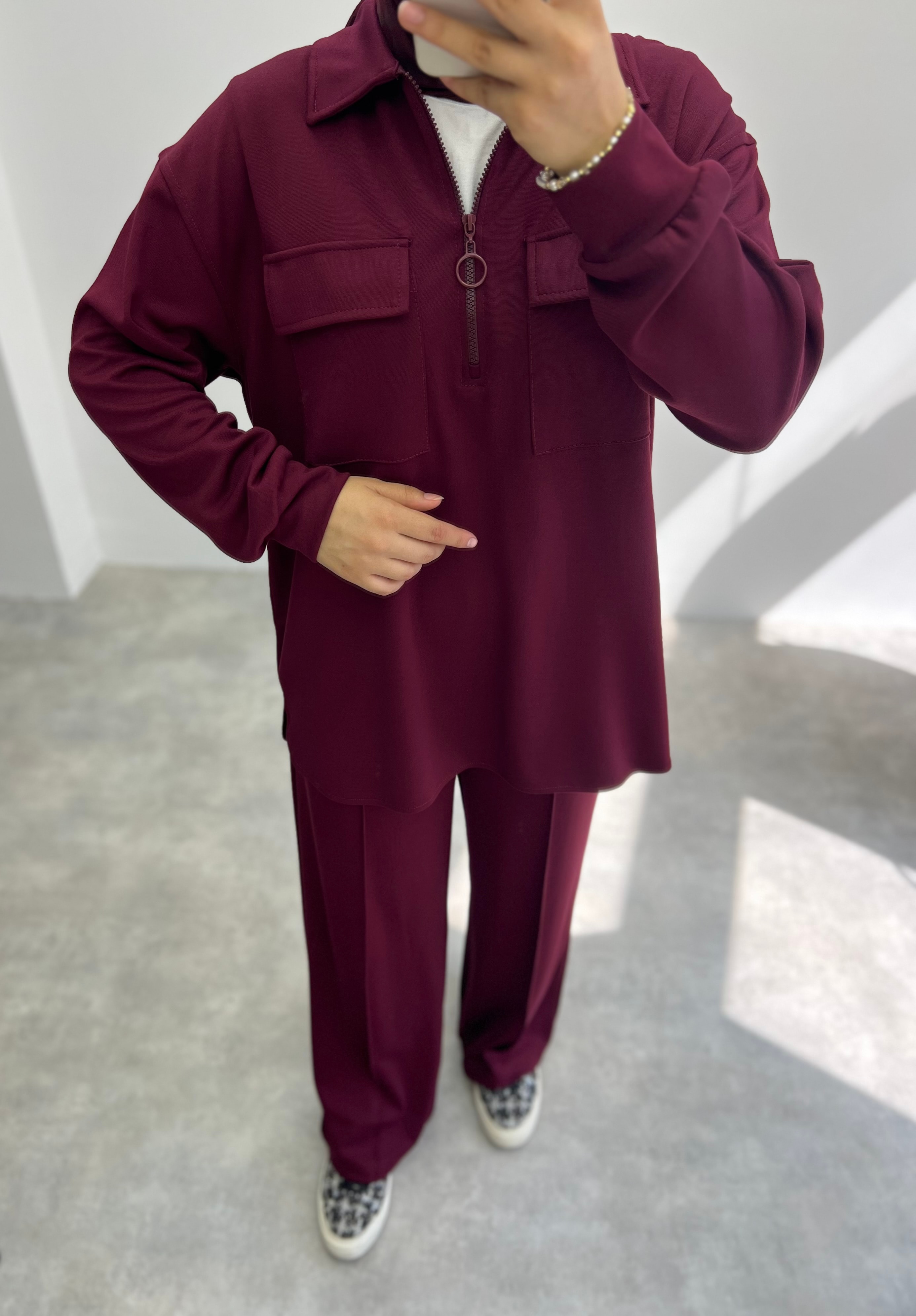 Yarım Fermuarlı Premium Takım Bordo 