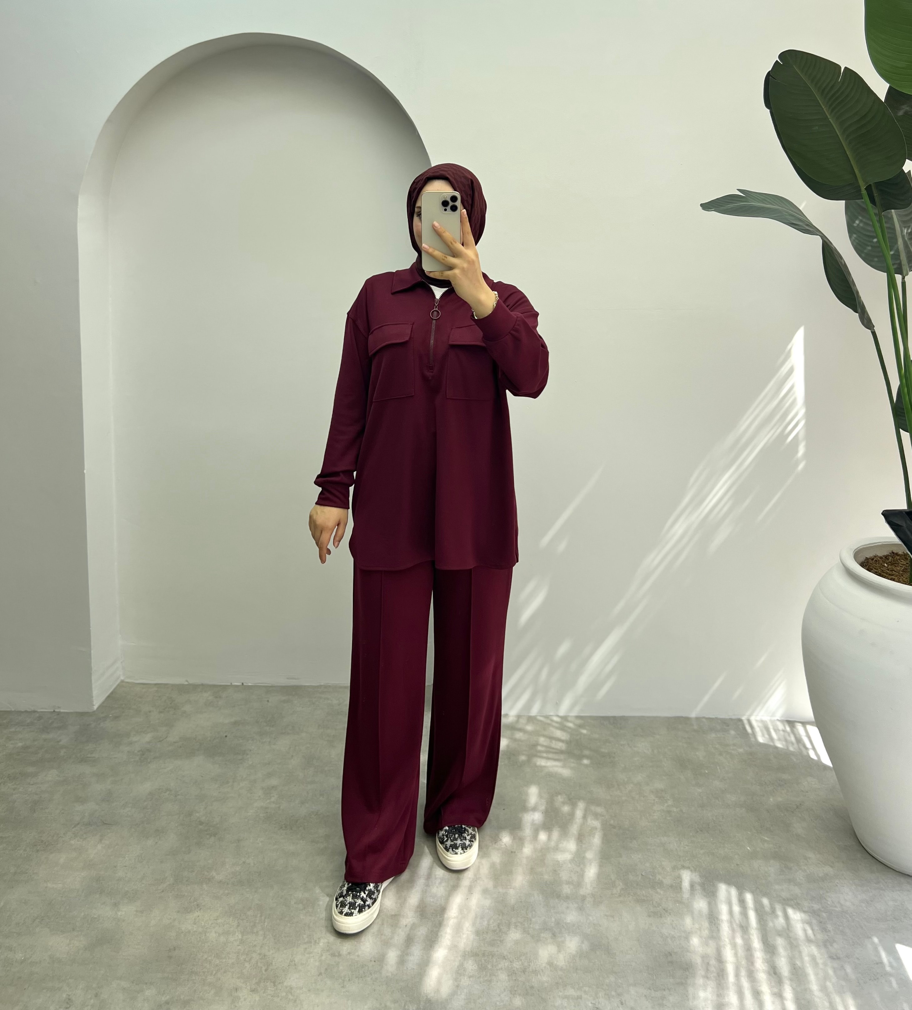 Yarım Fermuarlı Premium Takım Bordo 