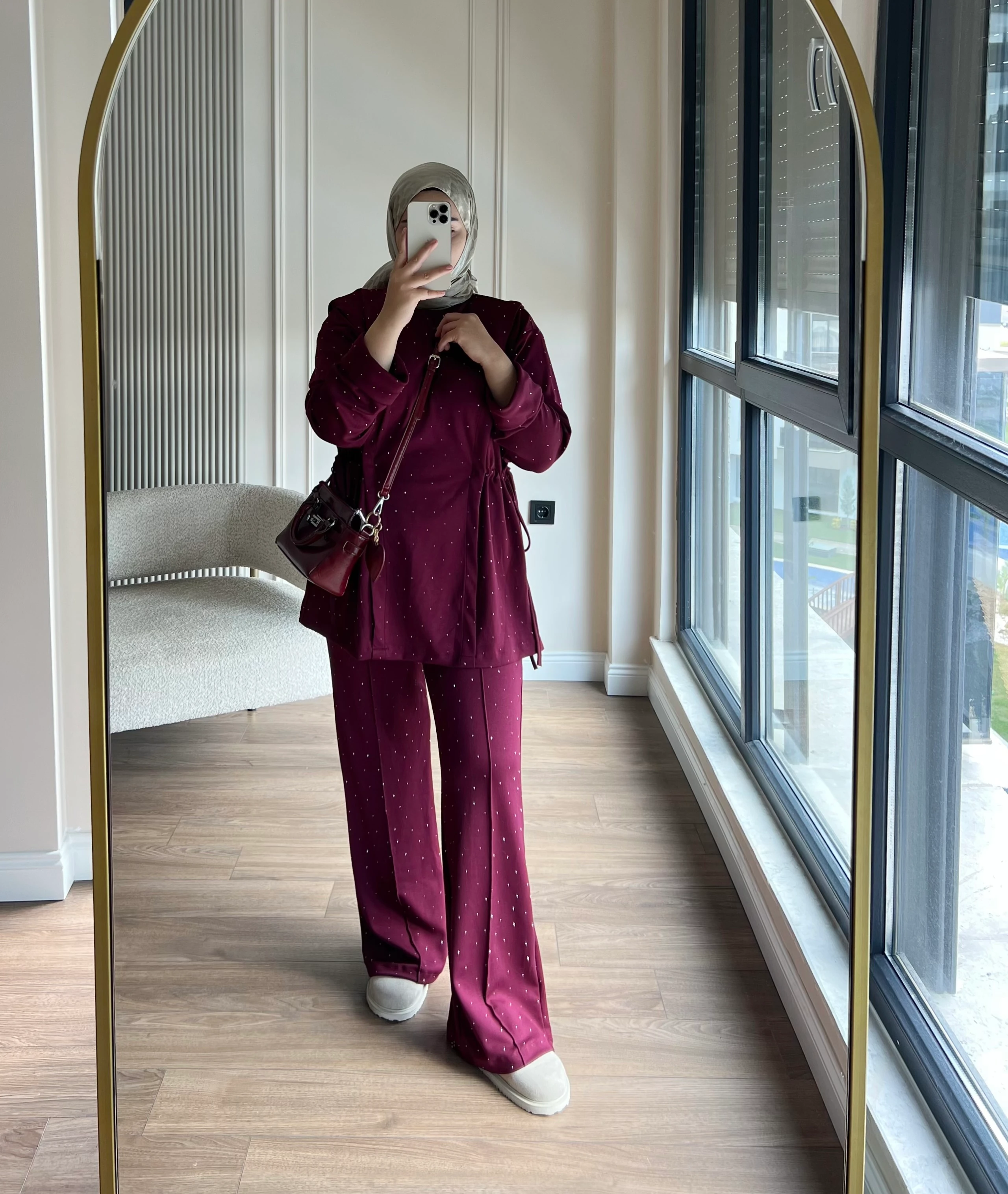 Taşlı Premium Oys Takım Bordo