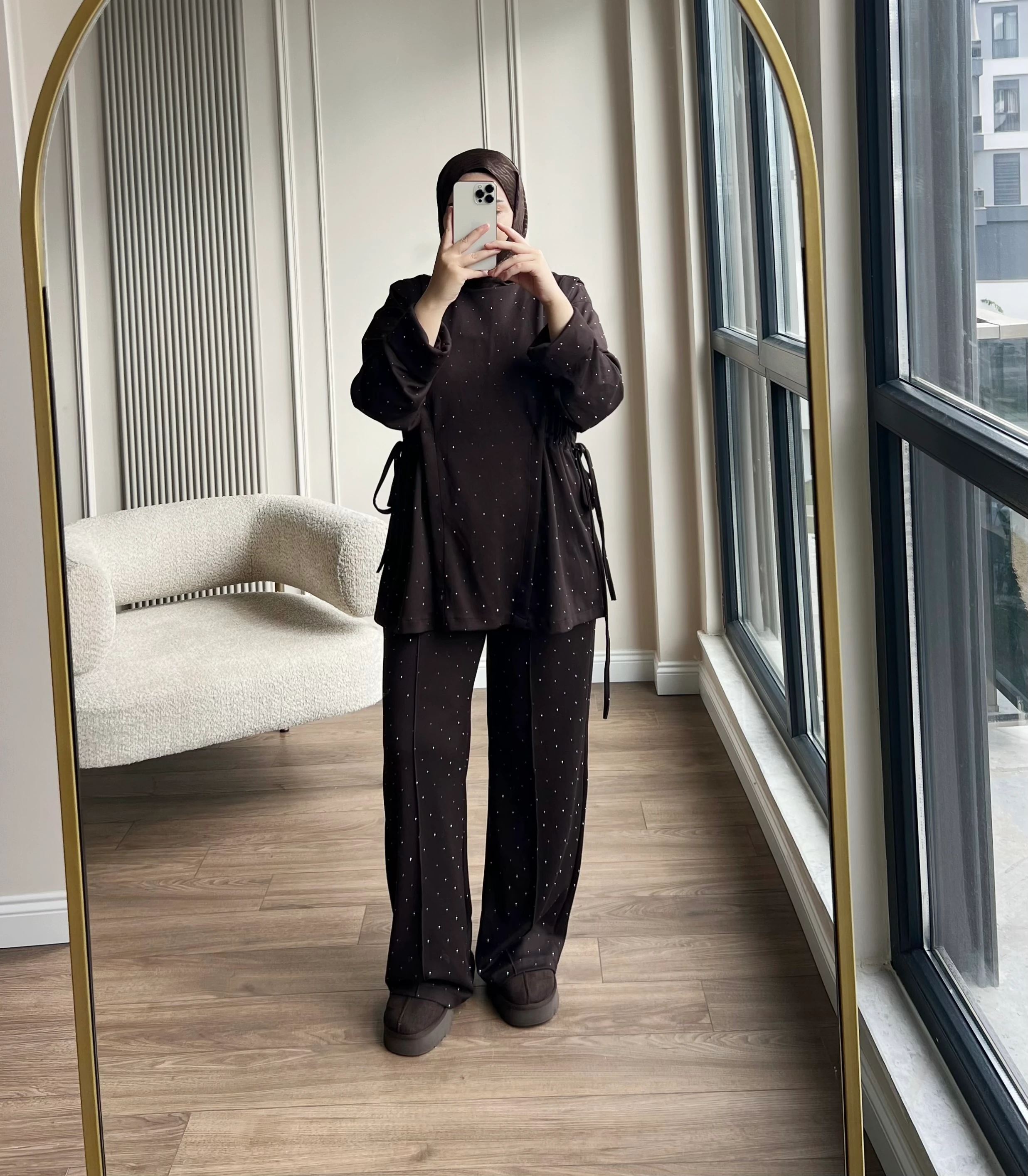 Taşlı Premıum Oysh Takım Kahverengi 