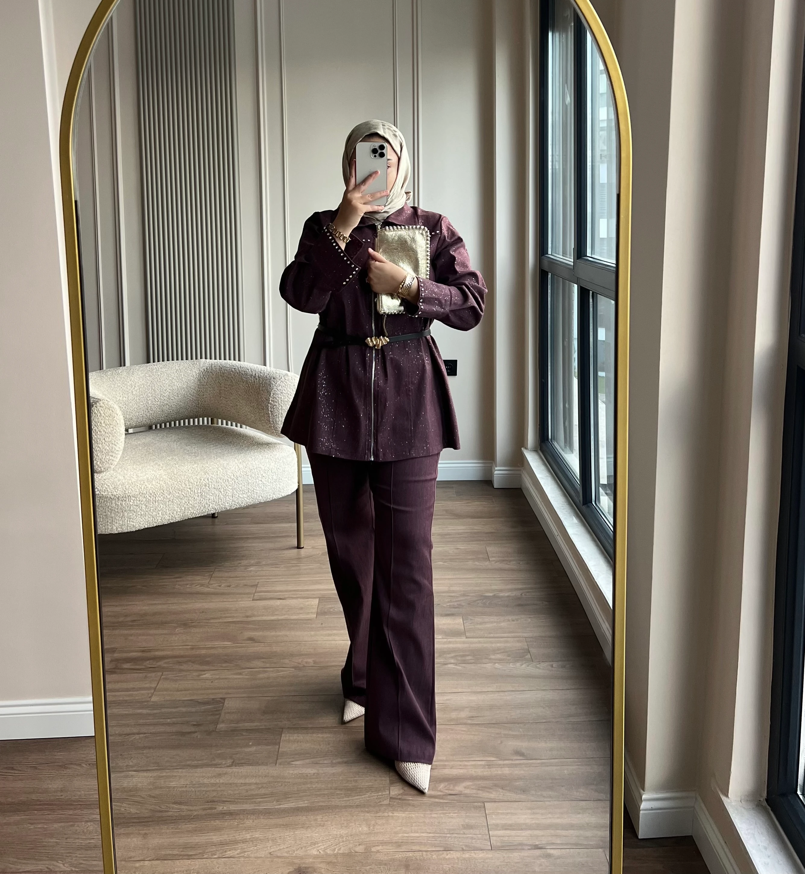 Taşlı Kot Takım Bordo 