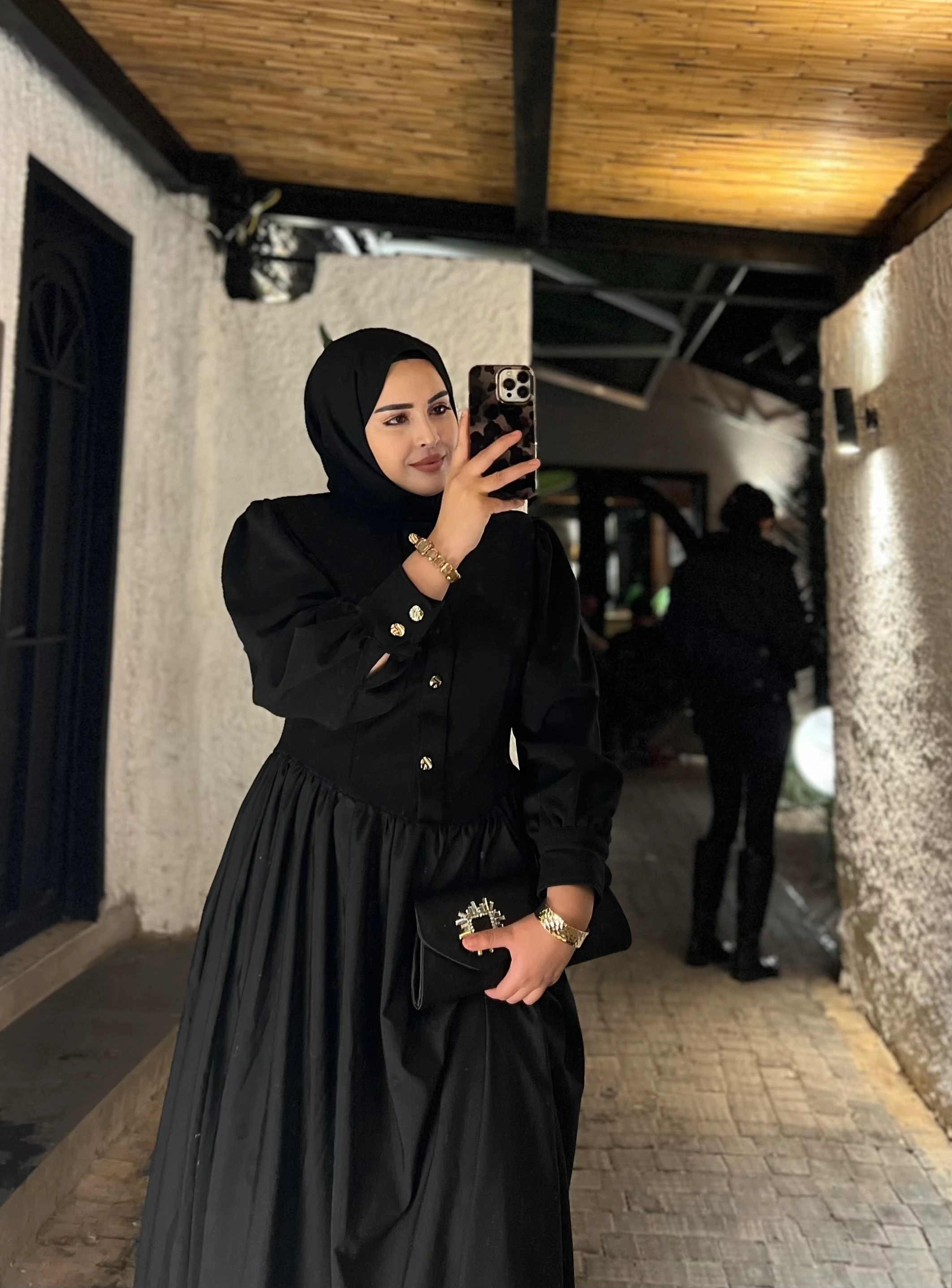 Gold Düğmeli Premium Elbise 