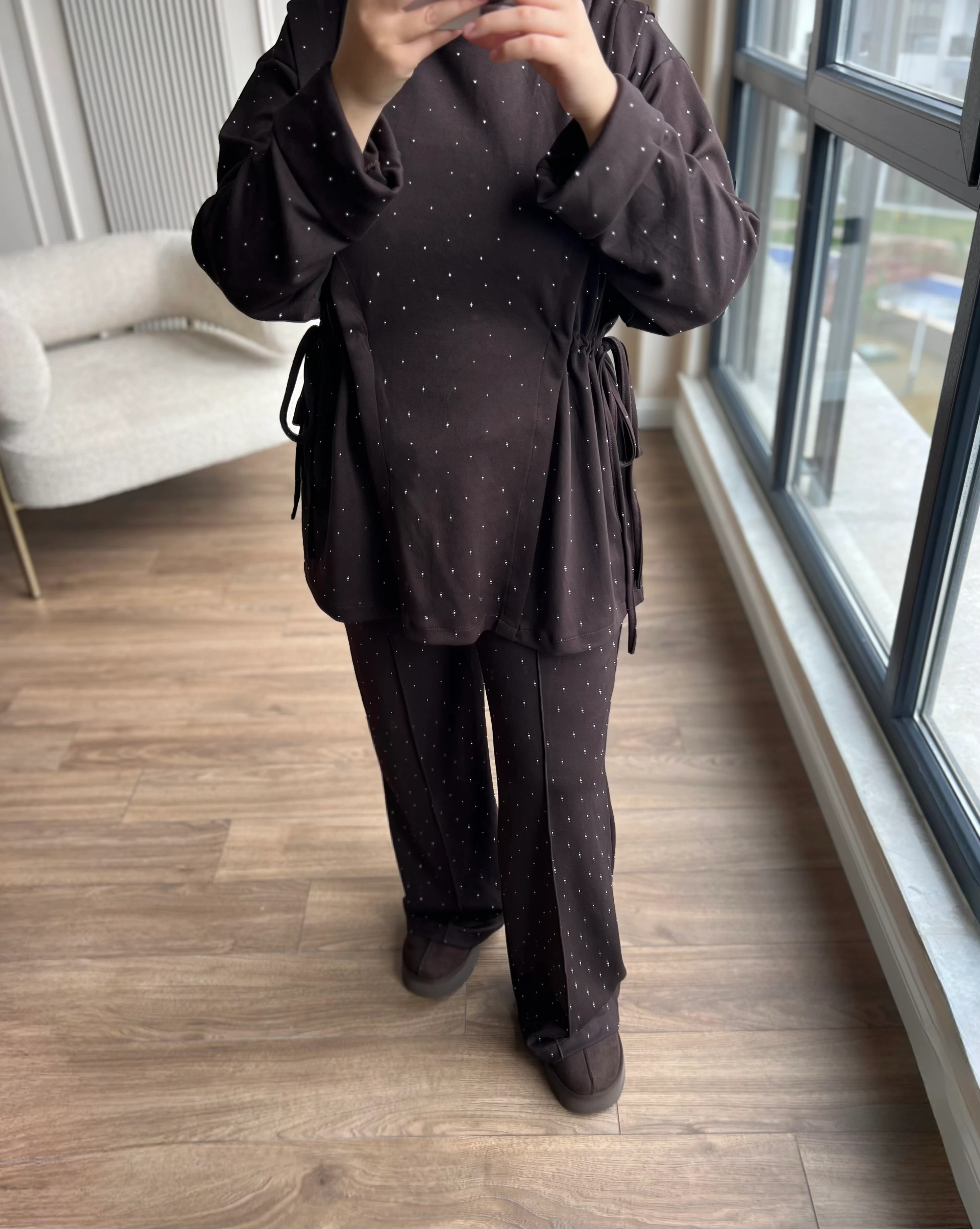 Taşlı Premıum Oysh Takım Kahverengi 