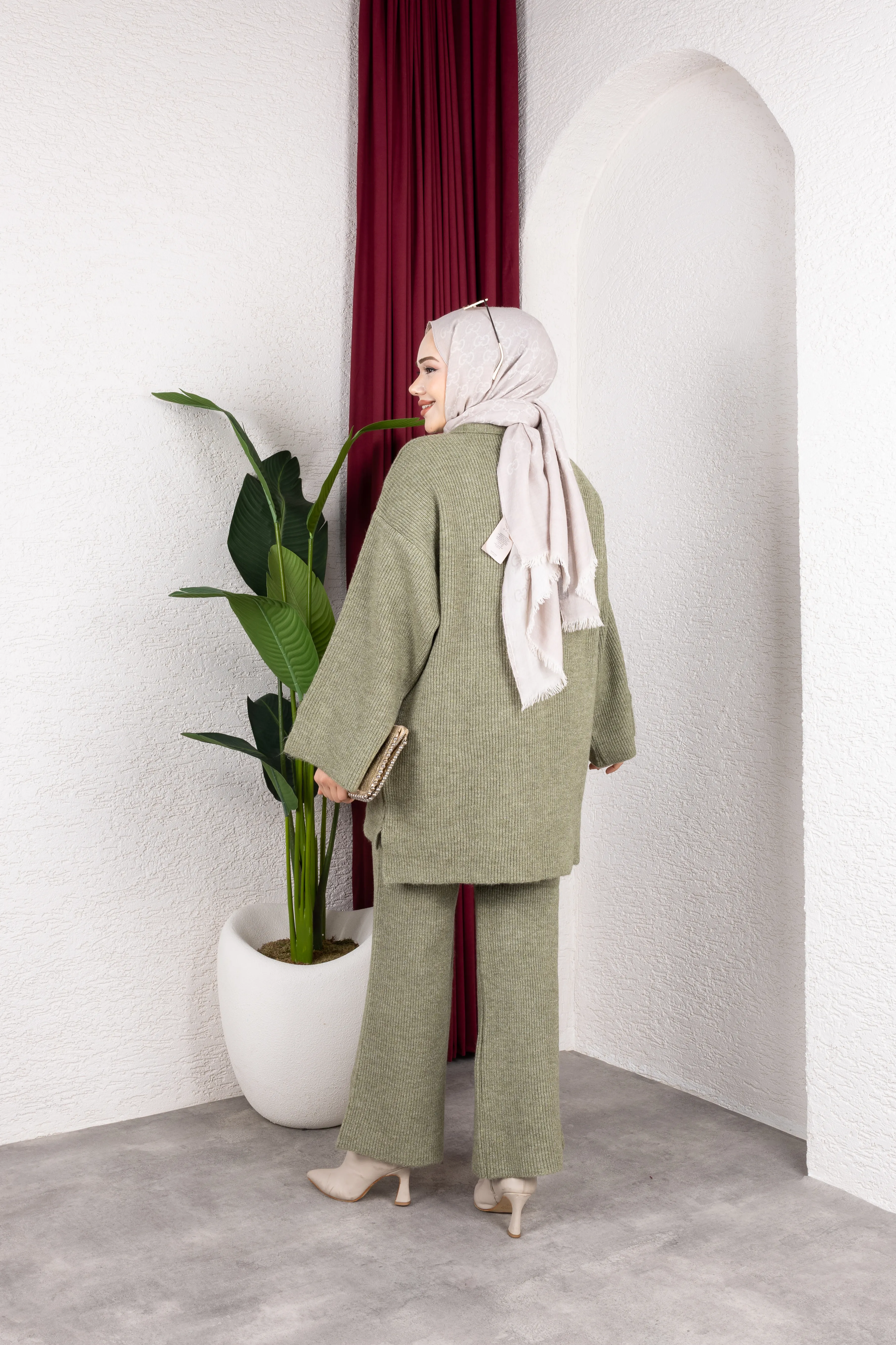 V Yaka Premıum Pantolonlu  Takım Yeşil