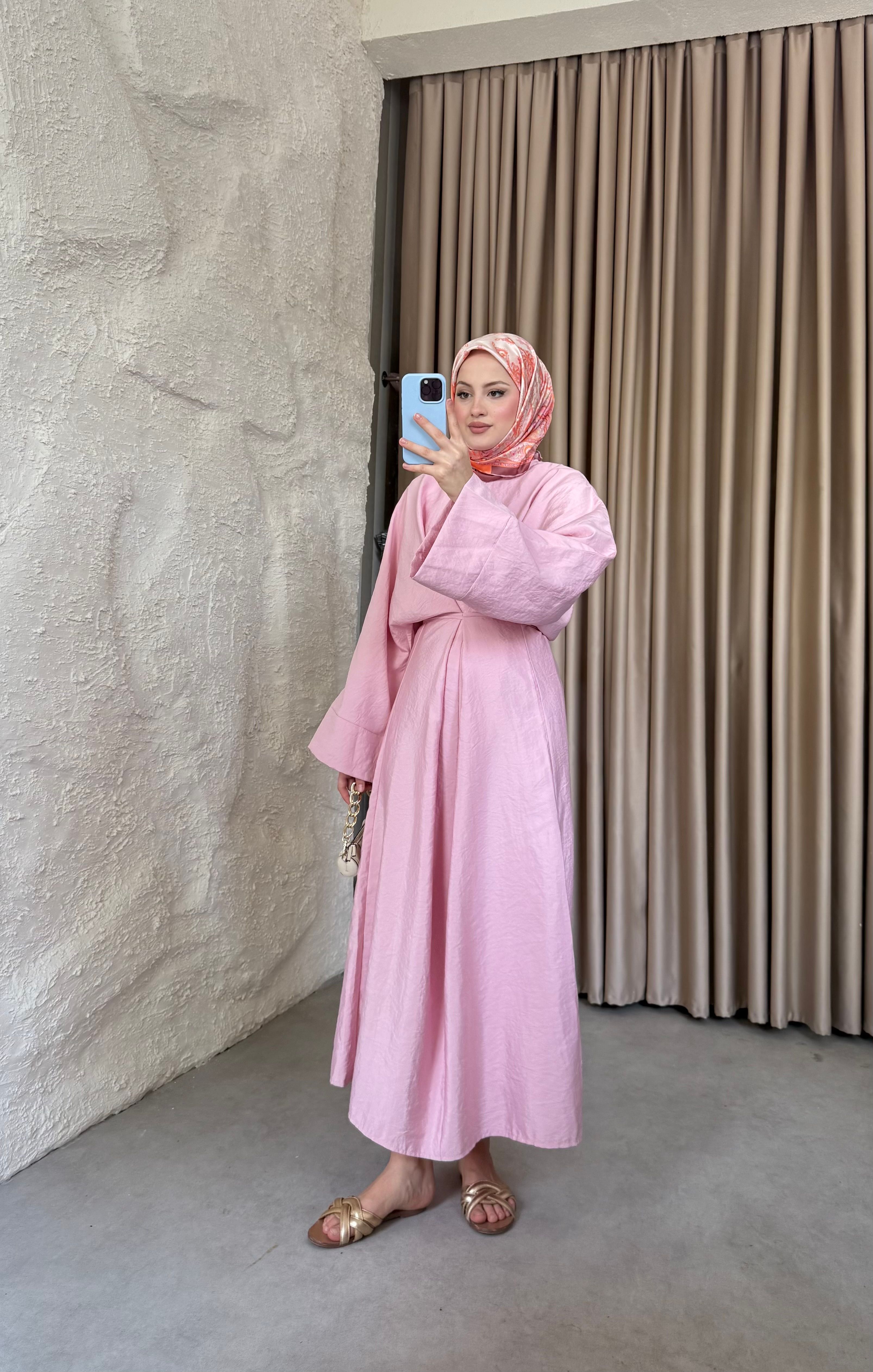 Bağlamalı Tasarım Elbise Pembe 