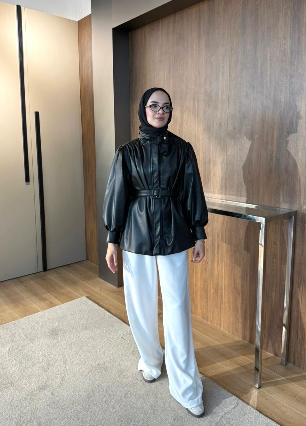 Deri Kemerli Ceket Siyah 