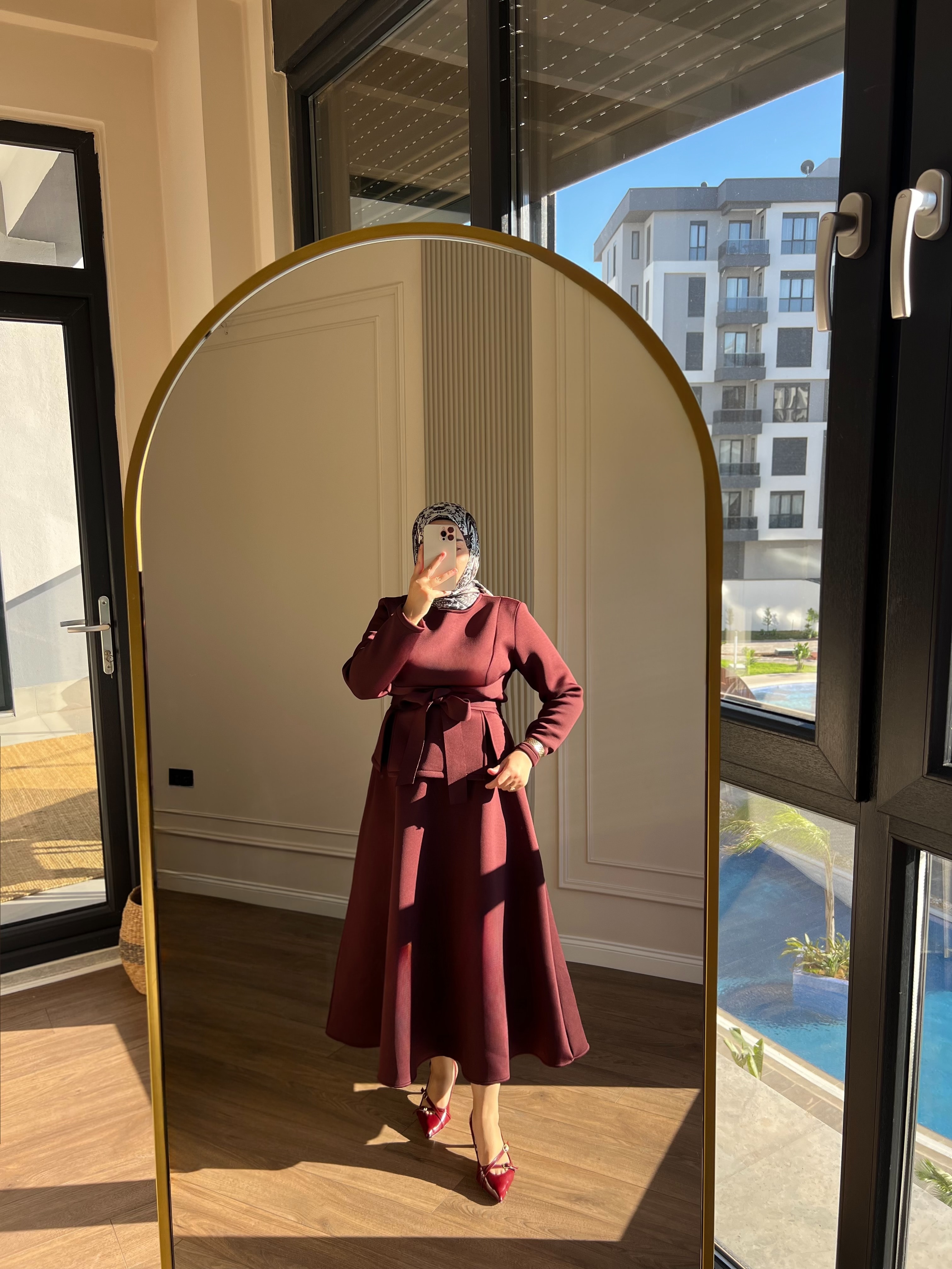 Puf Etekli Takım Bordo 