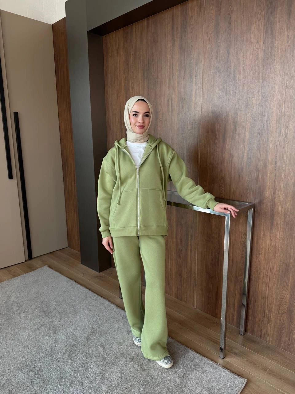 Üç İplik Fermuarlı Pantolonlu Takım Yeşil 