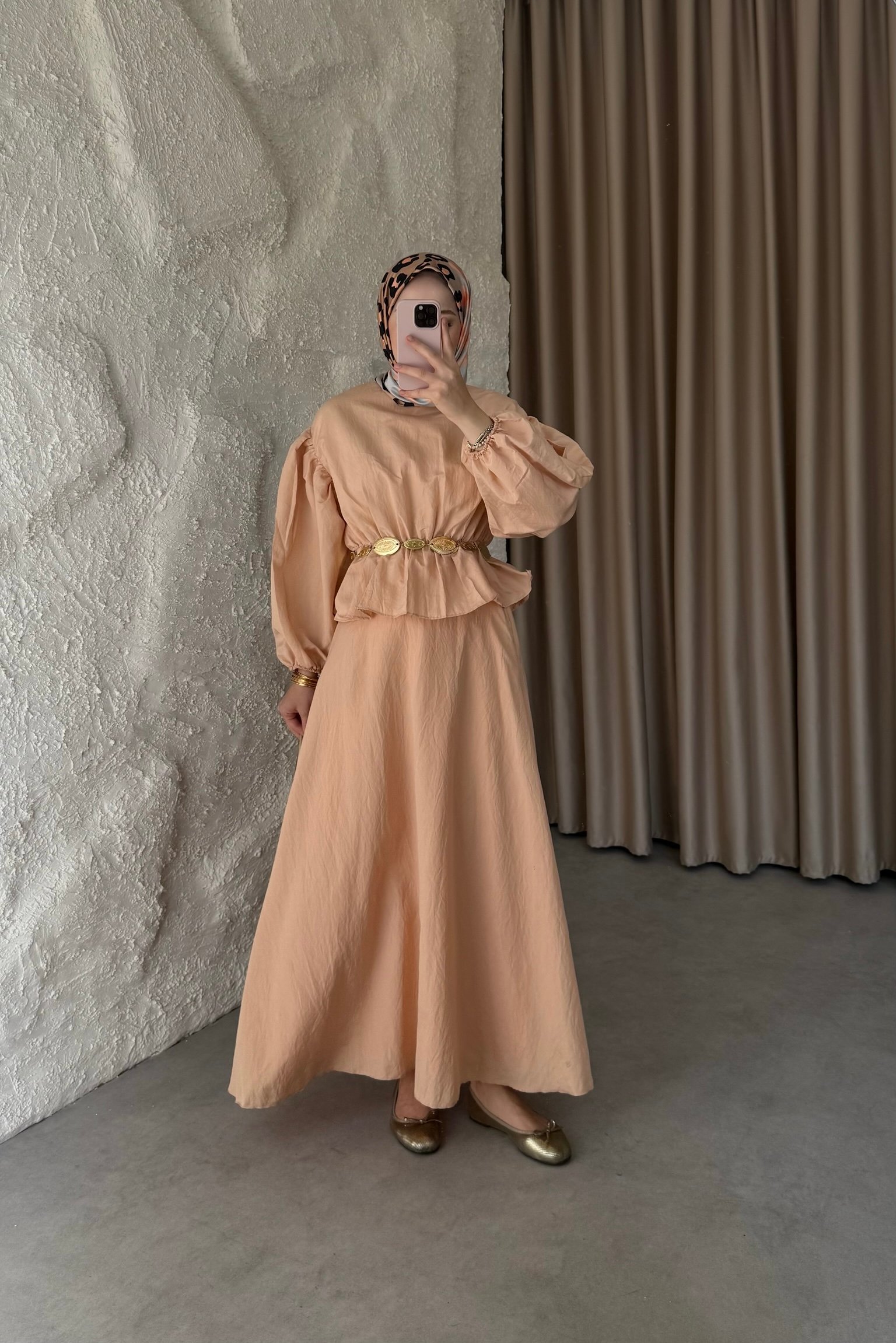 Mellina Kemerli Etek Takım - Somon