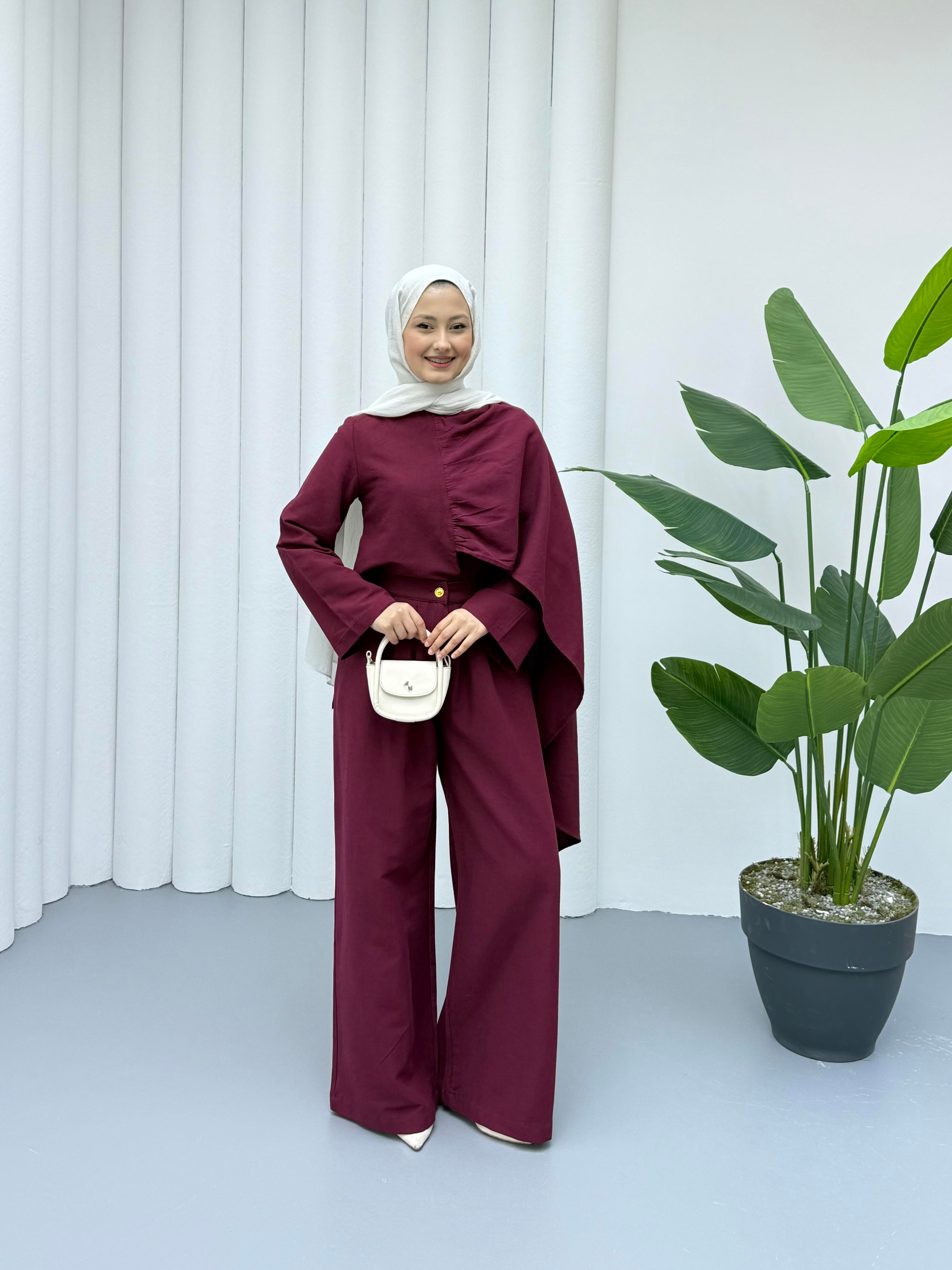 Premium Keten Takım - Bordo