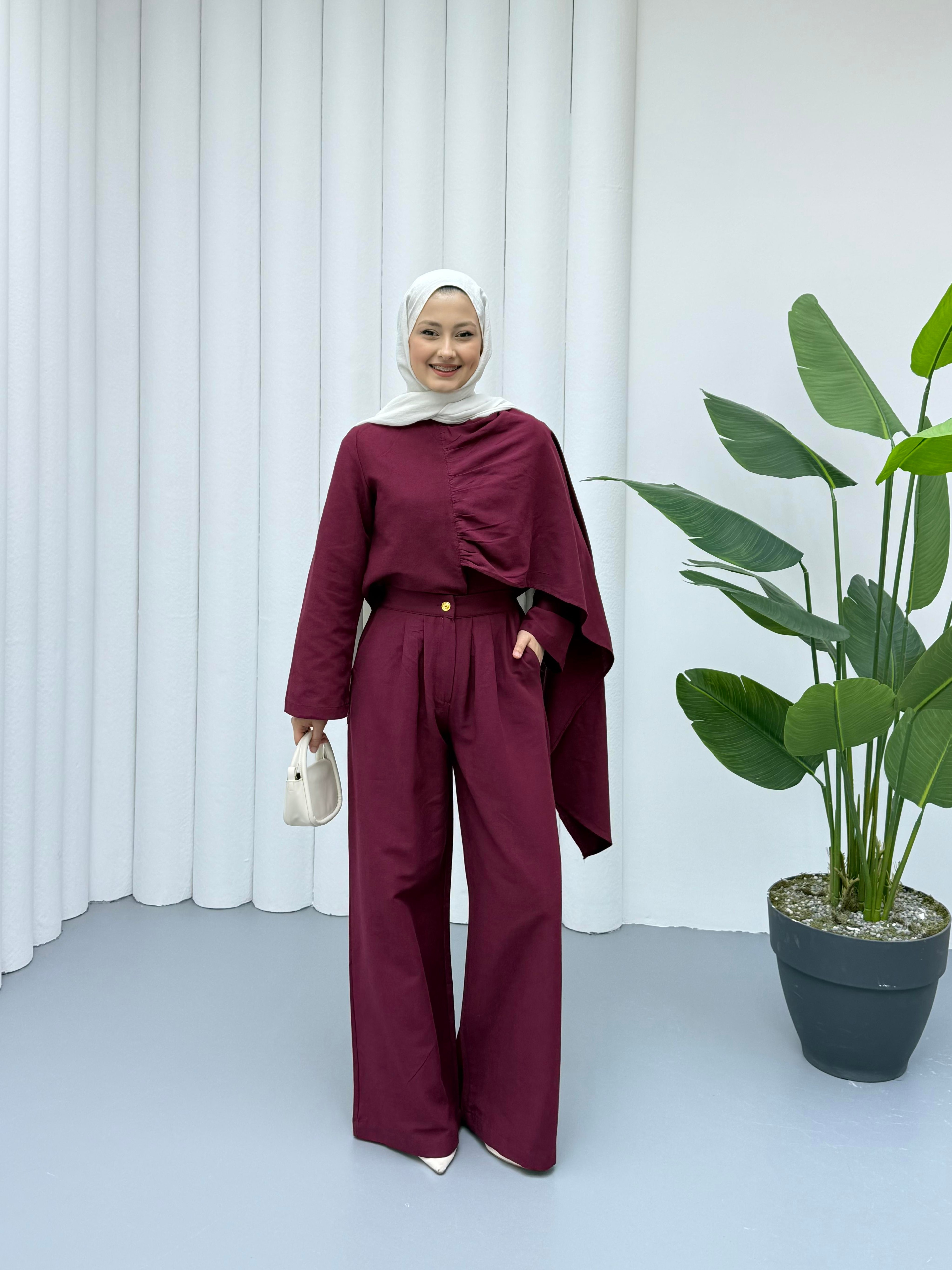 Premium Keten Takım - Bordo