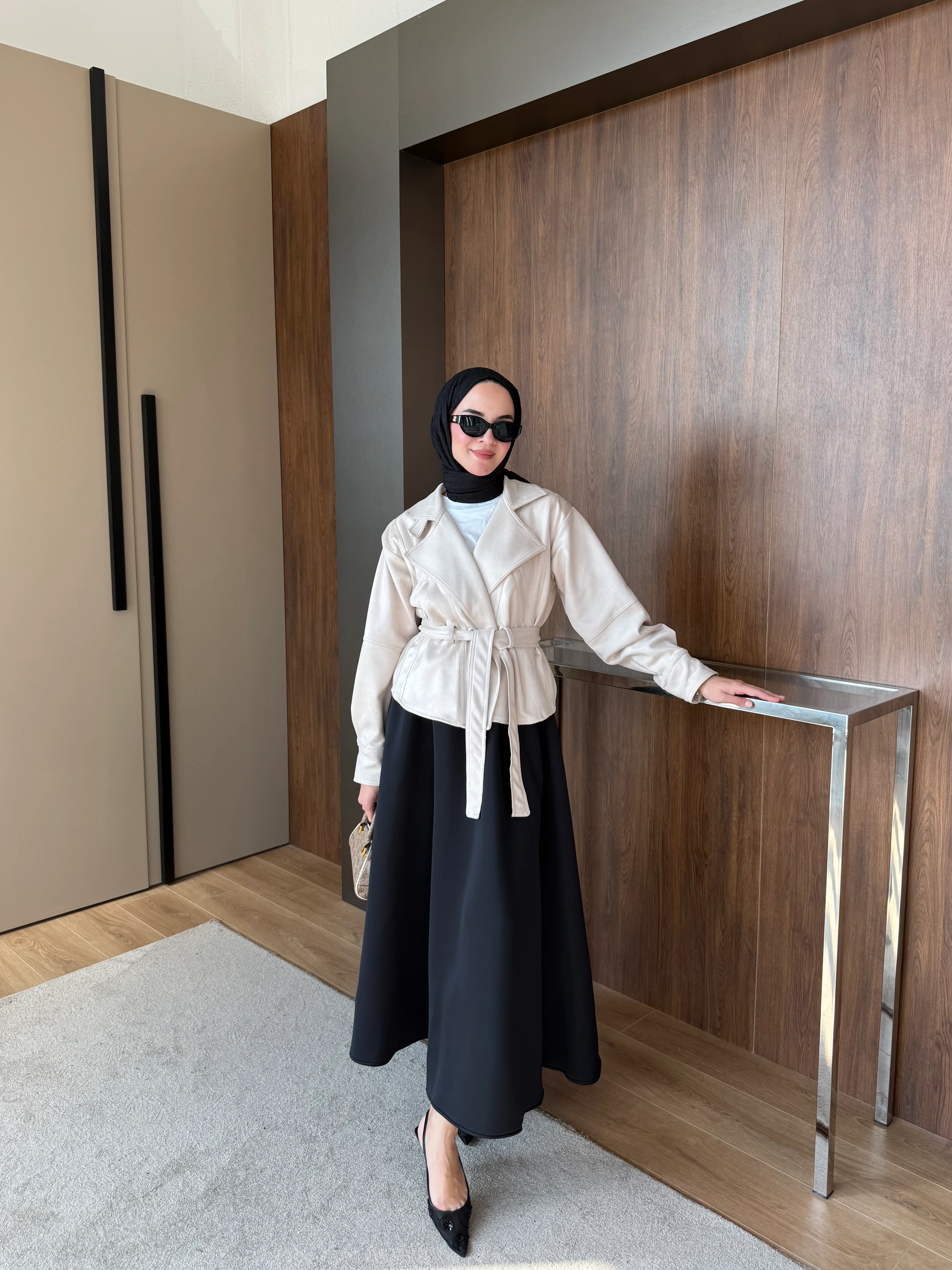 Süet Kısa Trench Taş 