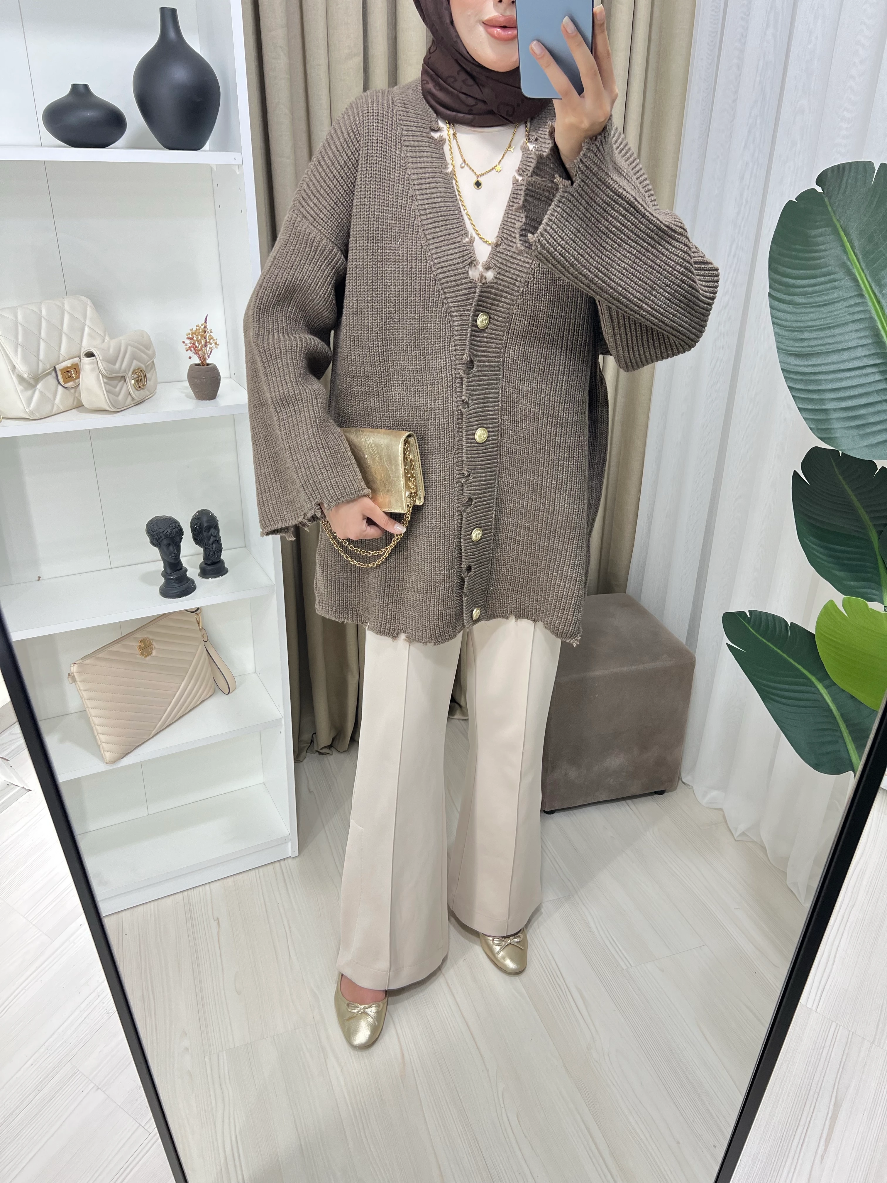 Yırtık Detaylı Premıum Ceket Cappucino