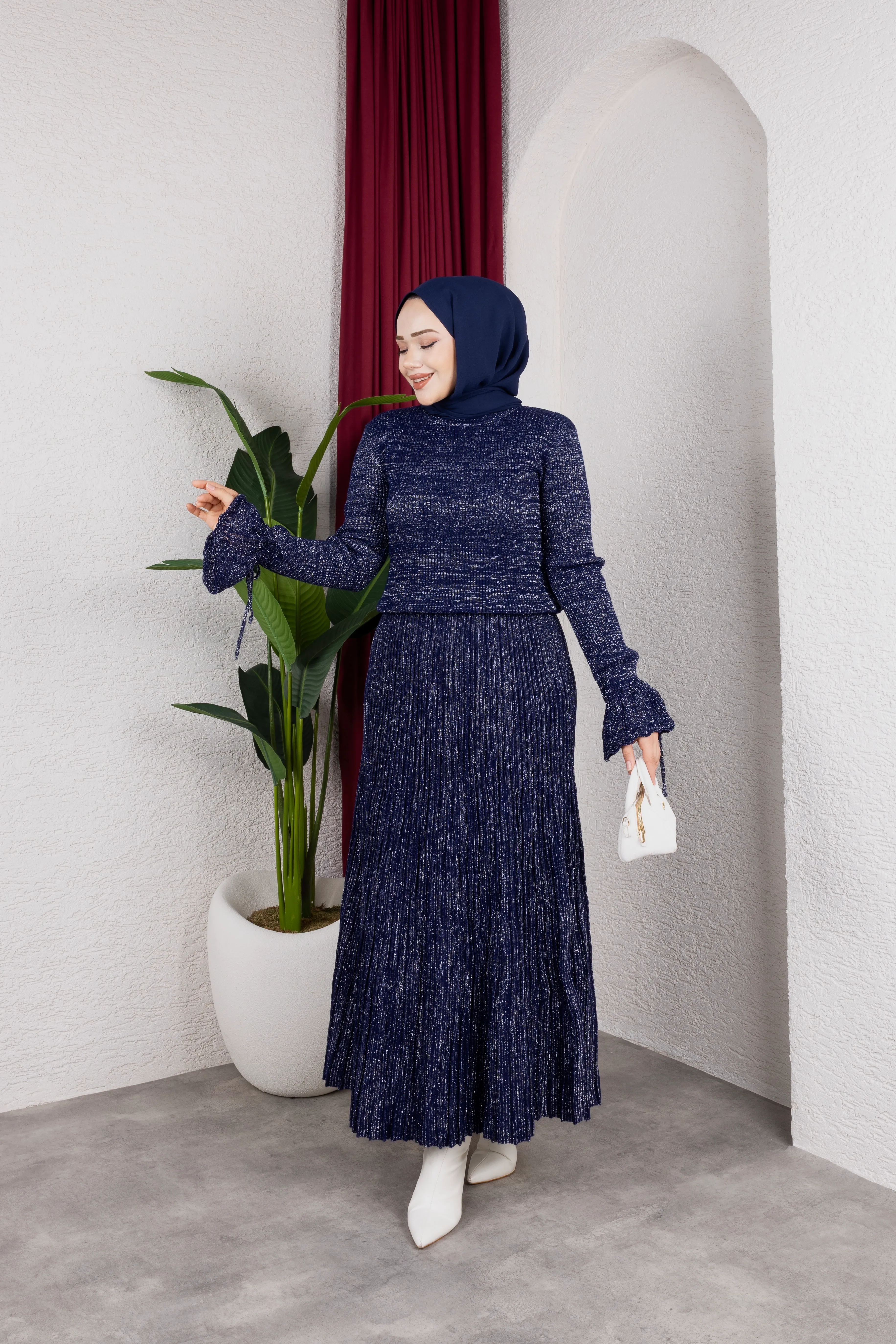 Simli Etekli Triko Takım Lacivert