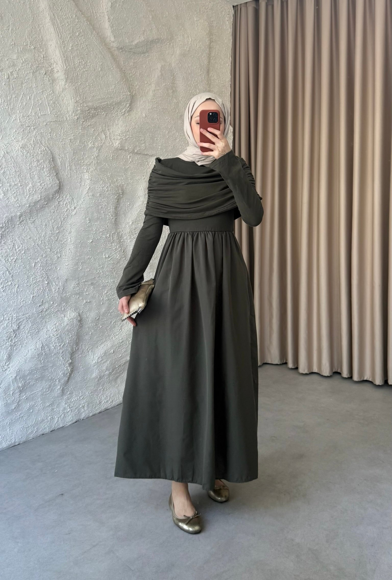 Drape Elbise - Haki