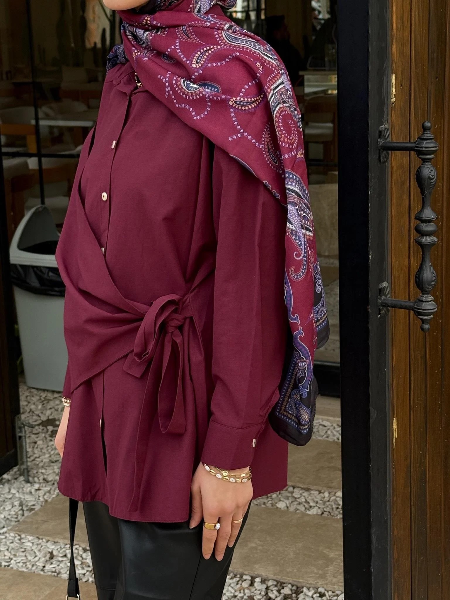 Yandan Bağlamalı Gömlek - Bordo