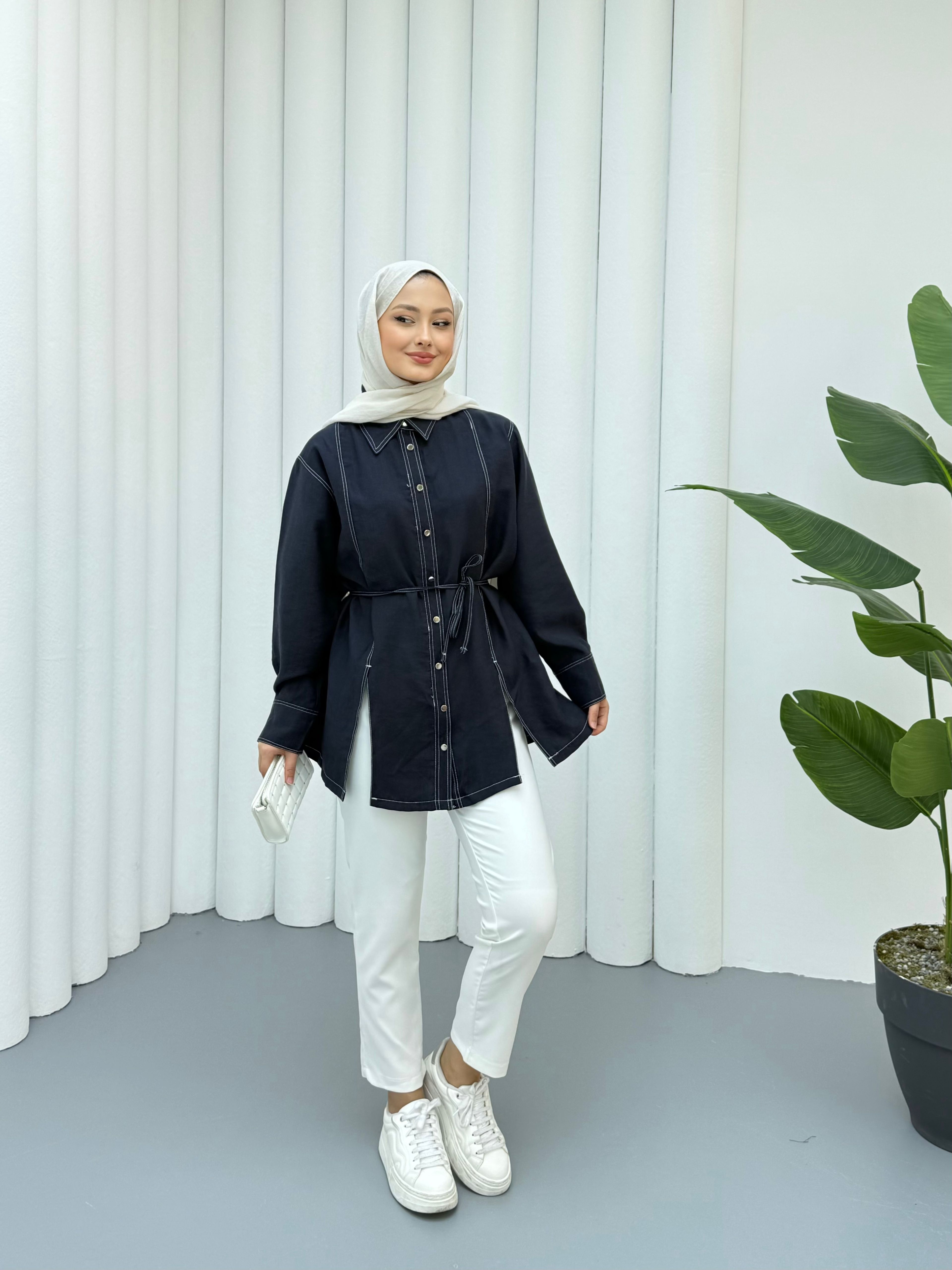 Gardenya Çift Dikiş Detaylı Gömlek - Lacivert