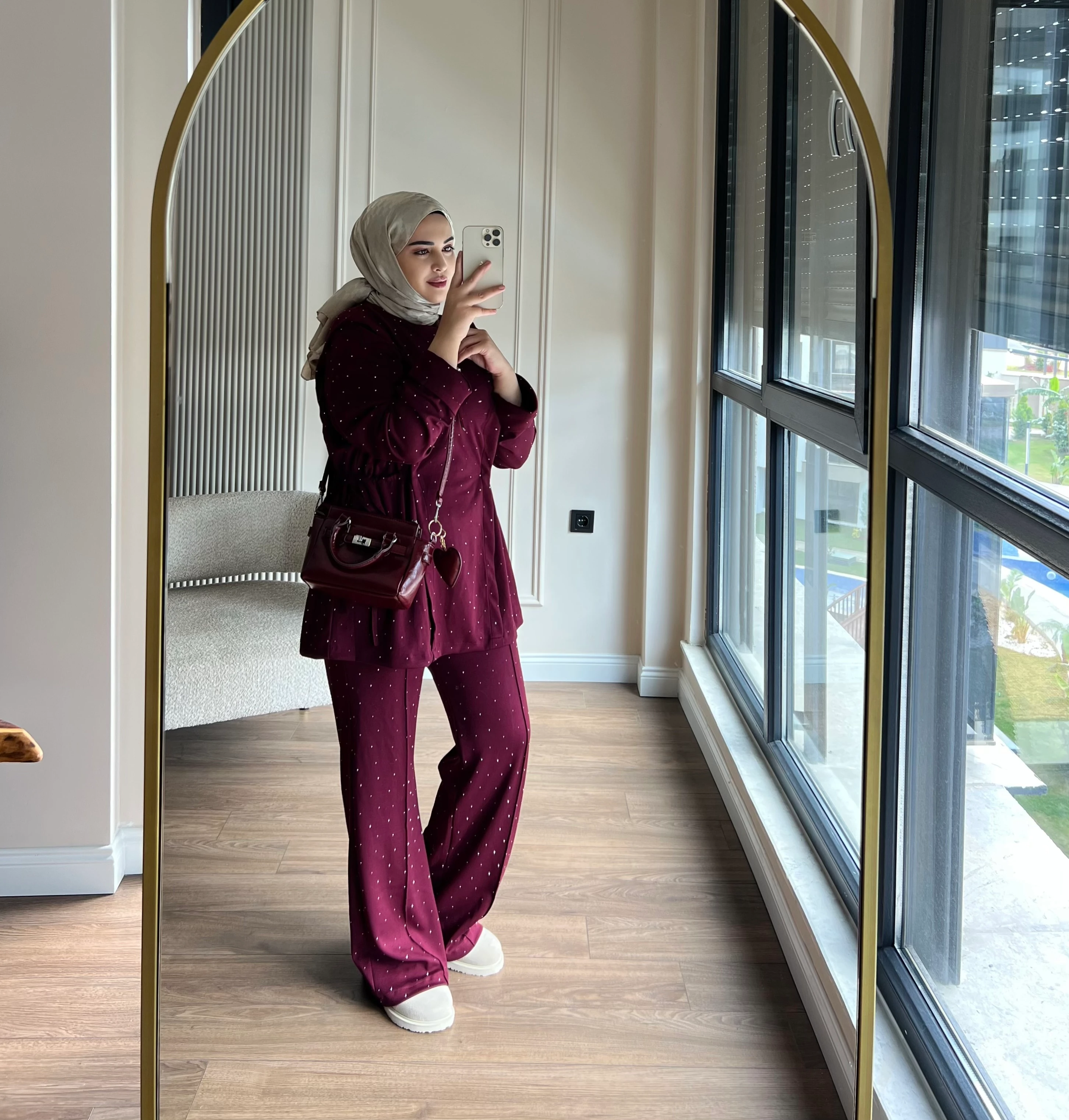 Taşlı Premium Oys Takım Bordo