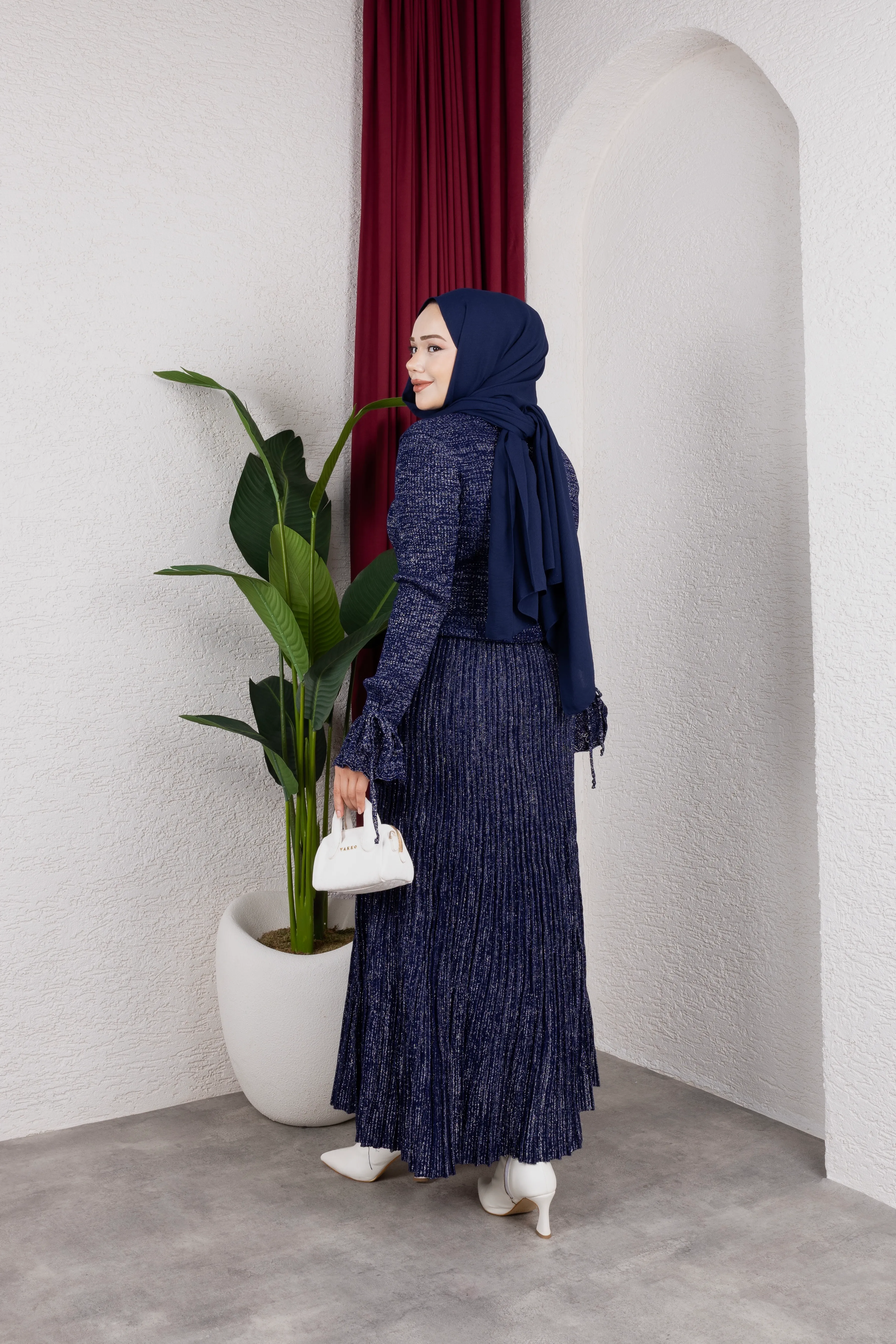 Simli Etekli Triko Takım Lacivert