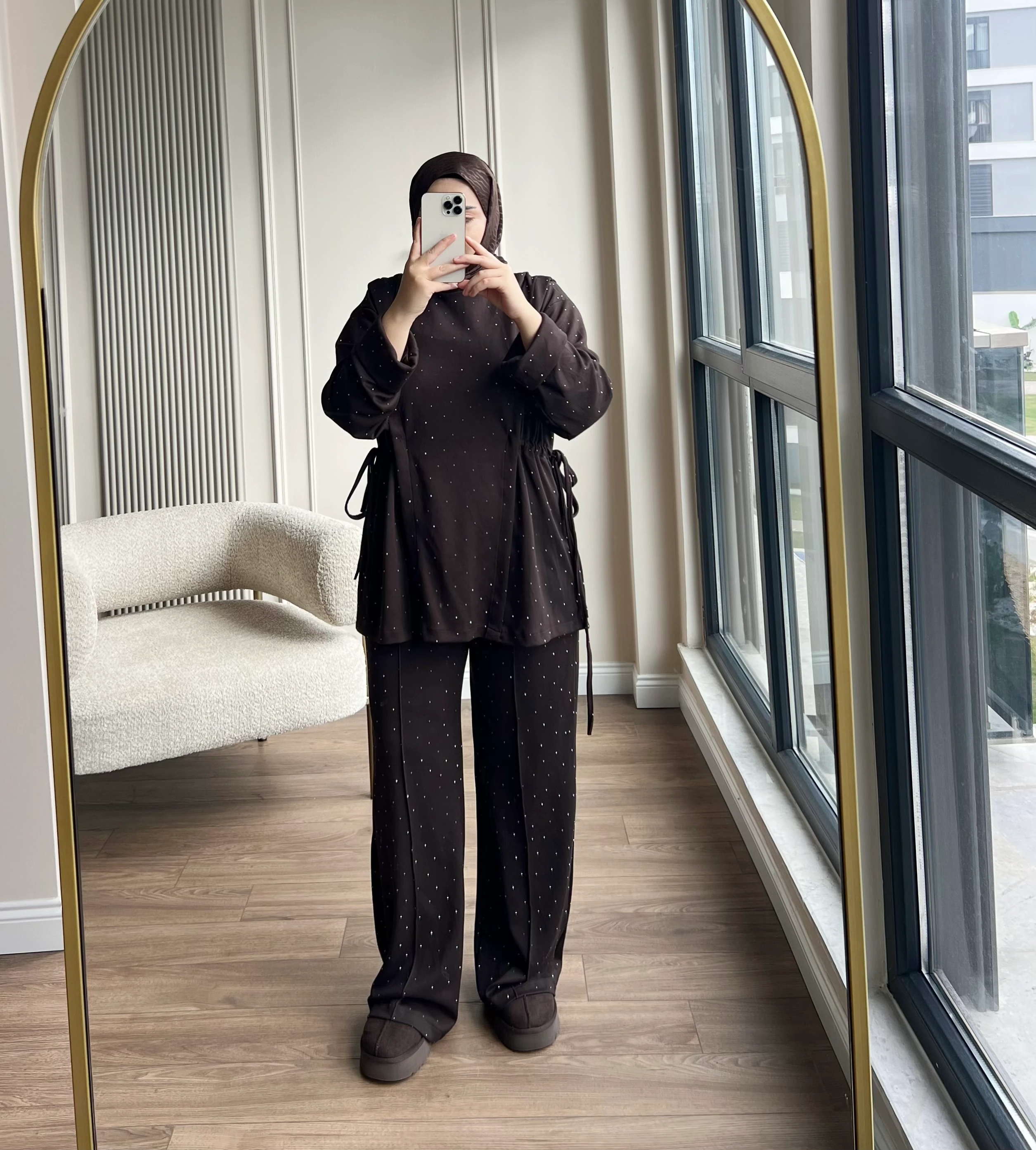 Taşlı Premıum Oysh Takım Kahverengi 