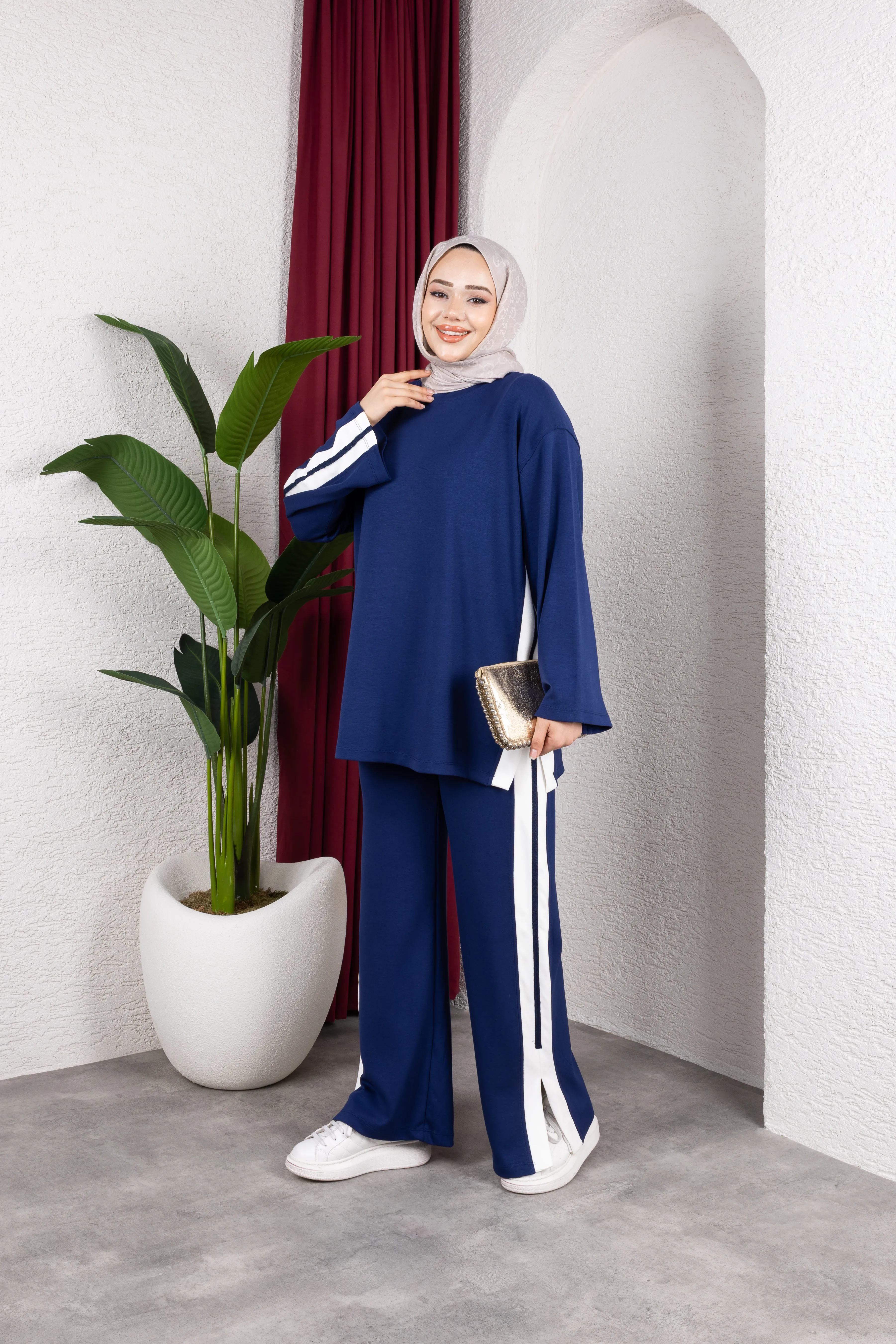 Aja Şerit Detaylı Takım Lacivert 