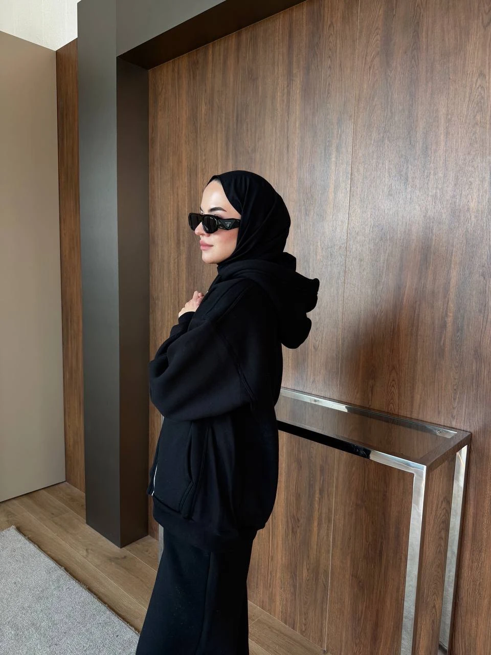 Üç İplik Fermuarlı Pantolon Takım Siyah 