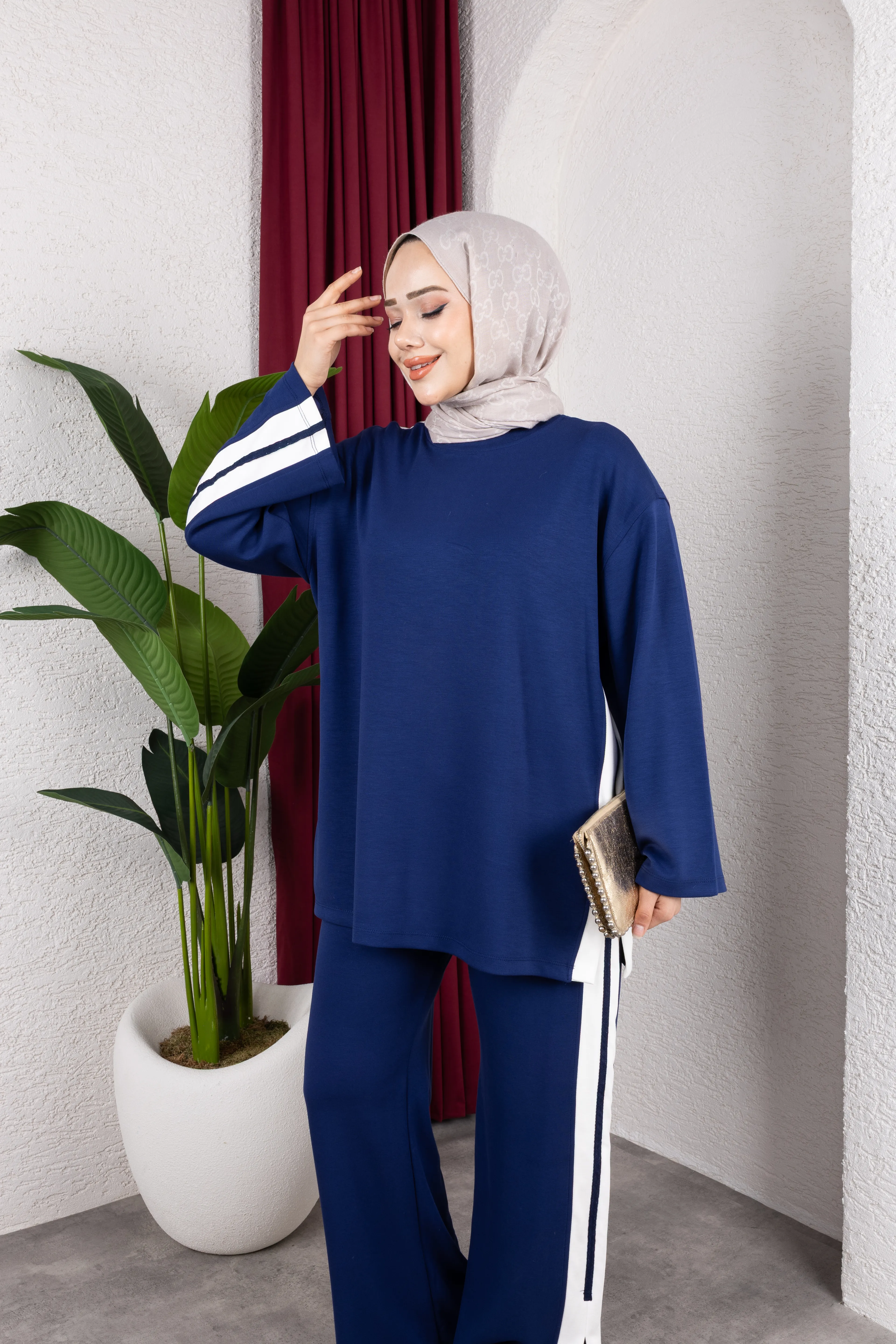 Aja Şerit Detaylı Takım Lacivert 