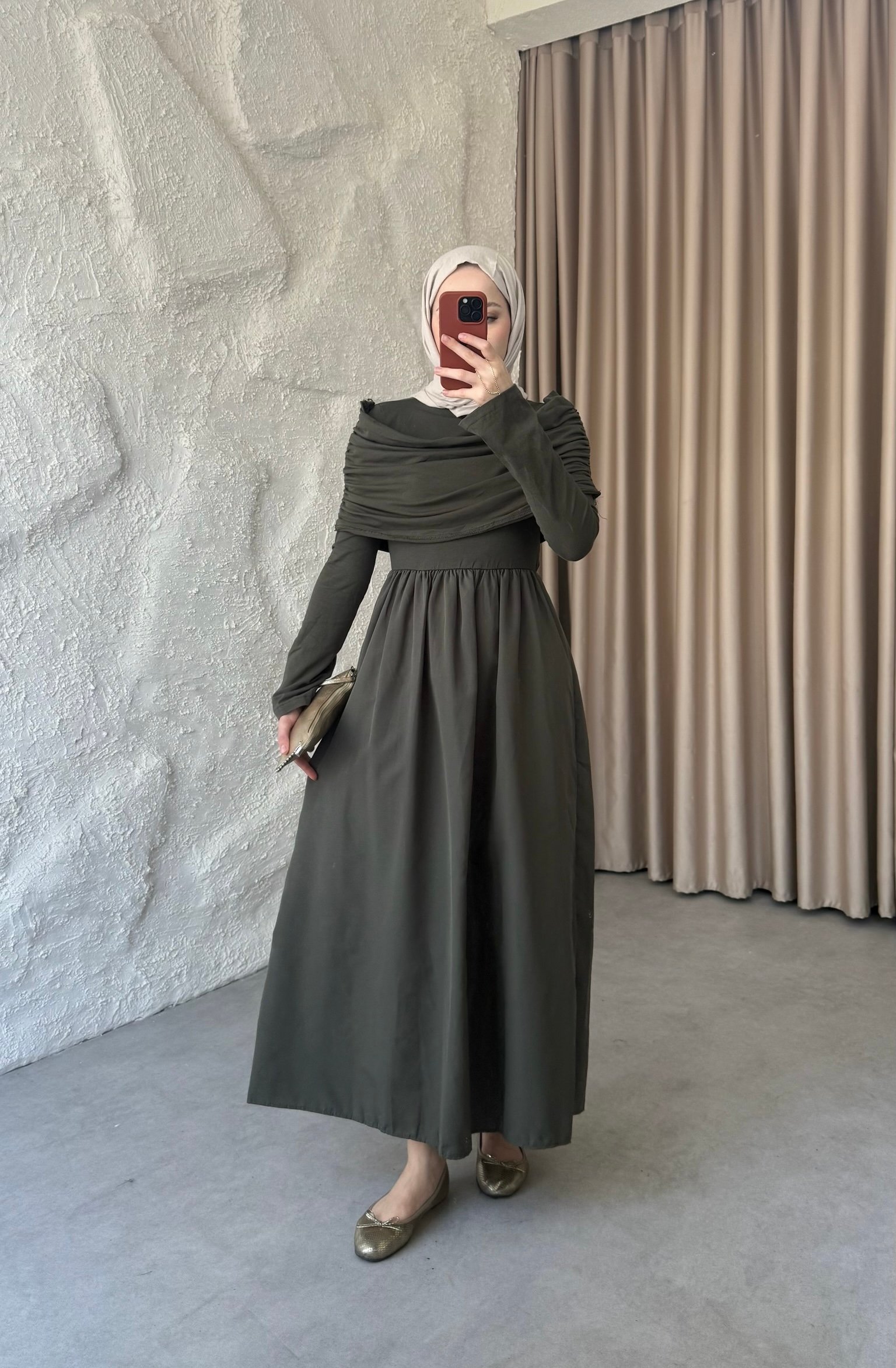 Drape Elbise - Haki