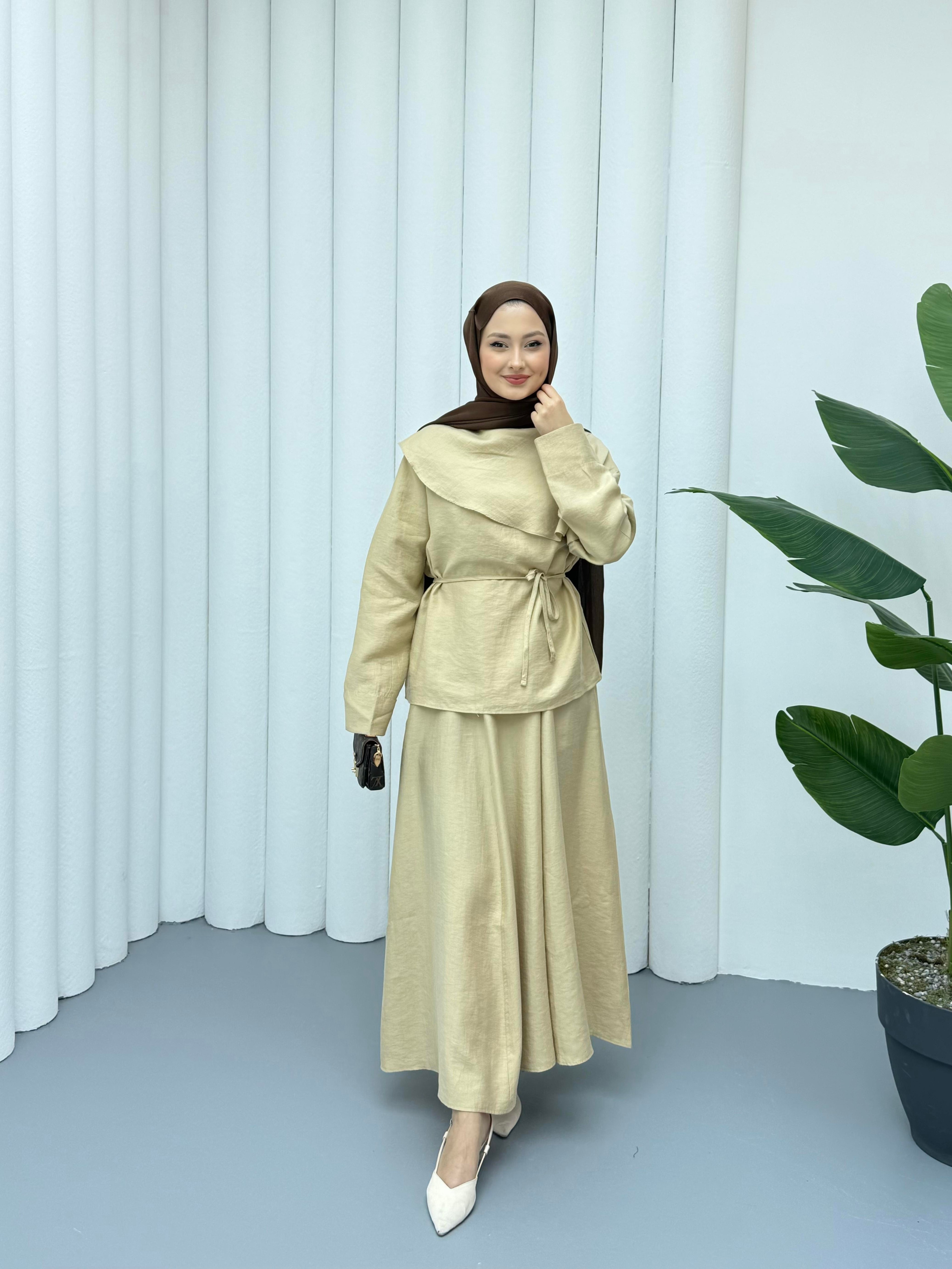 Pelerin Detaylı Etek Takım - Camel