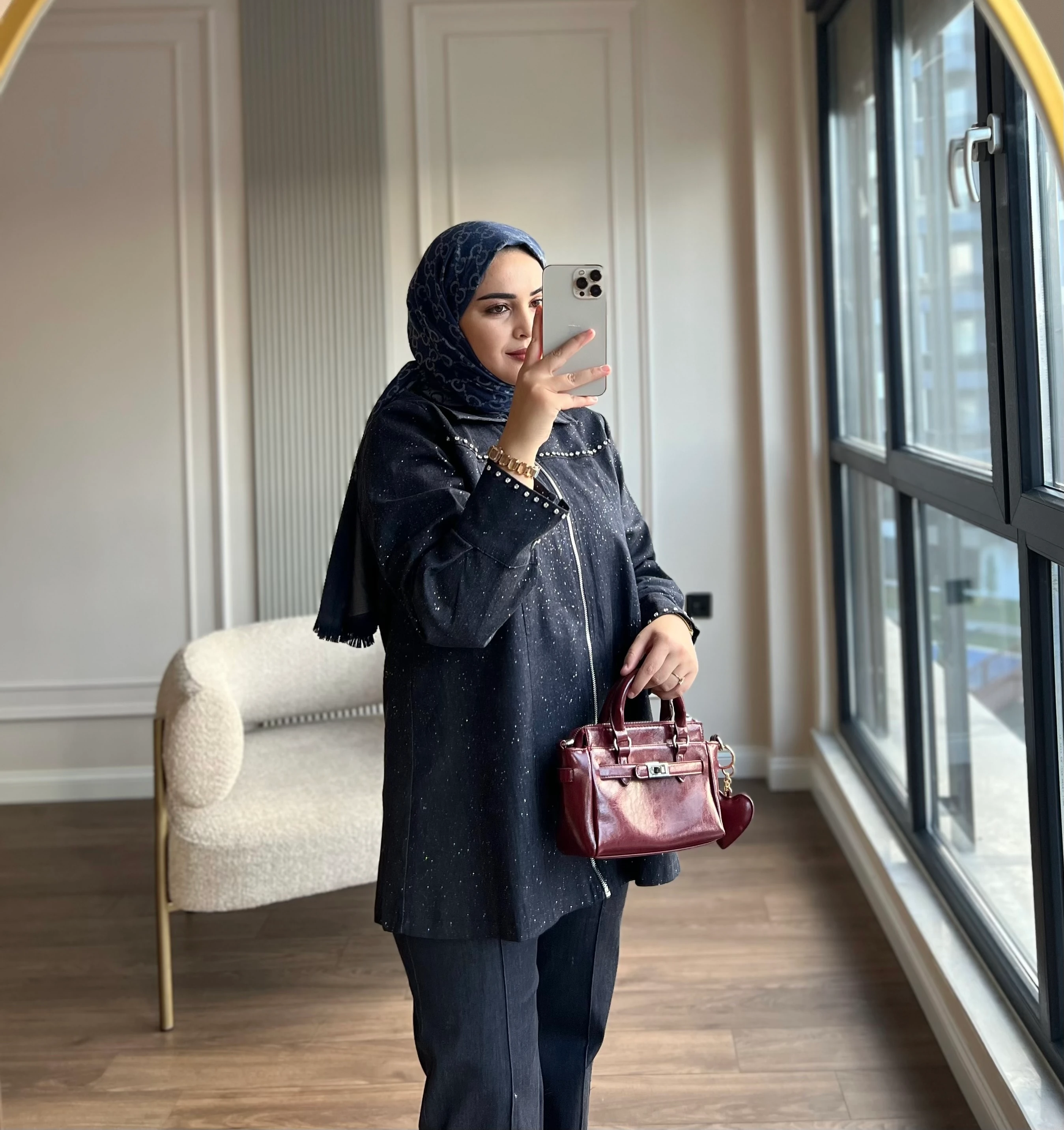 Taşlı Kot Takım Lacivert 