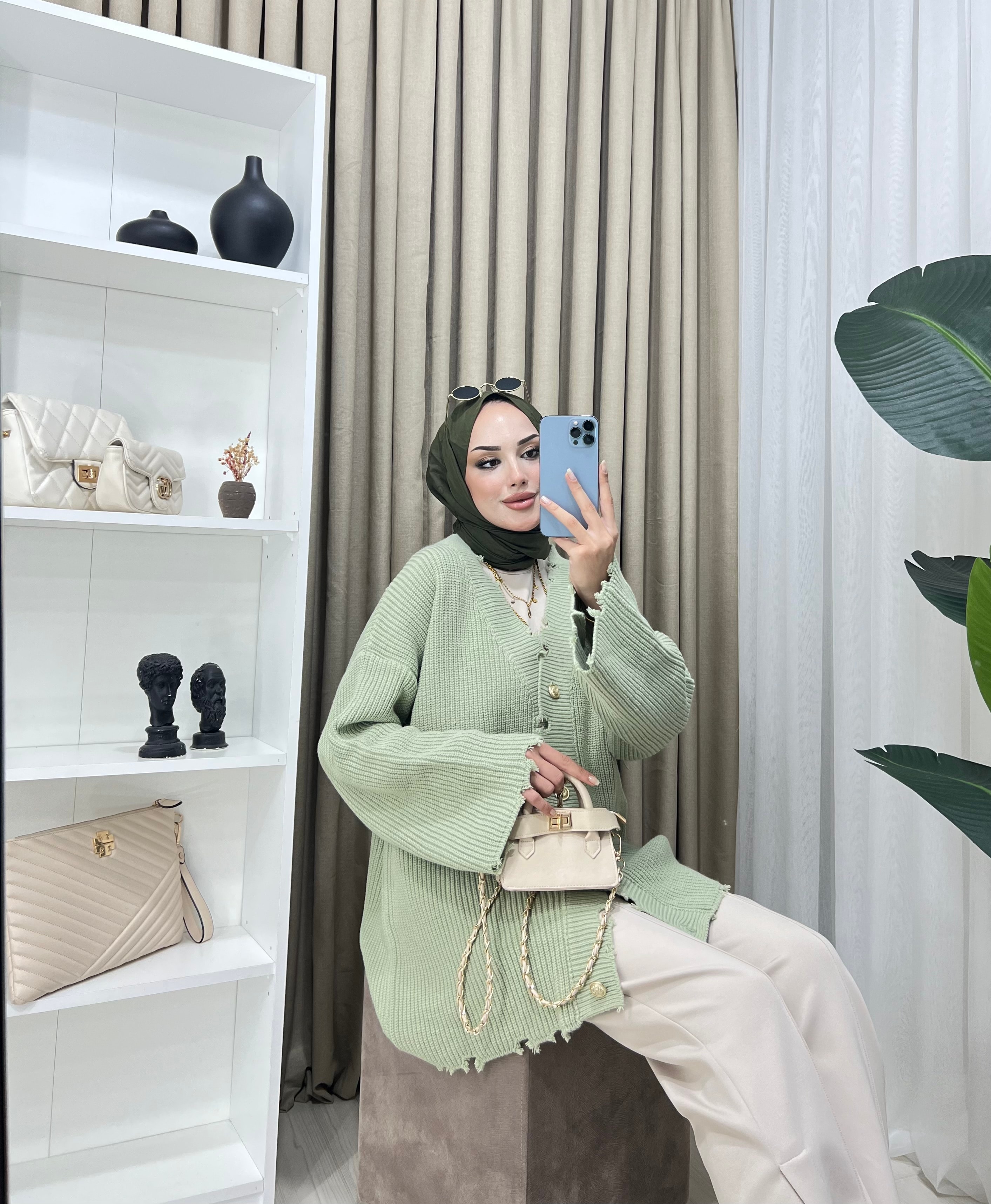 Yırtık Detaylı Premıum Ceket Mint