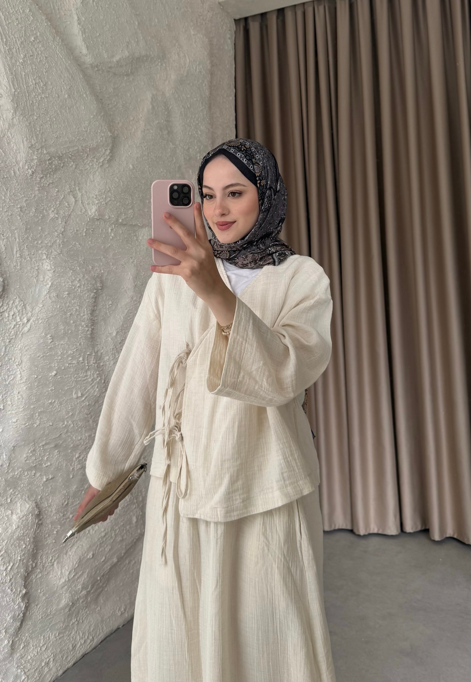 Müslin Etekli Takım - Bej