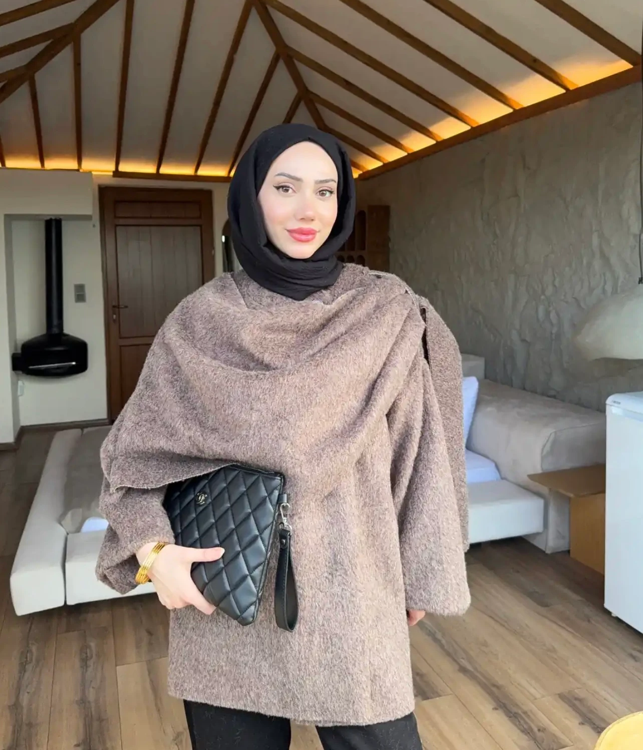 Şal Yaka Kaban Cappucino 