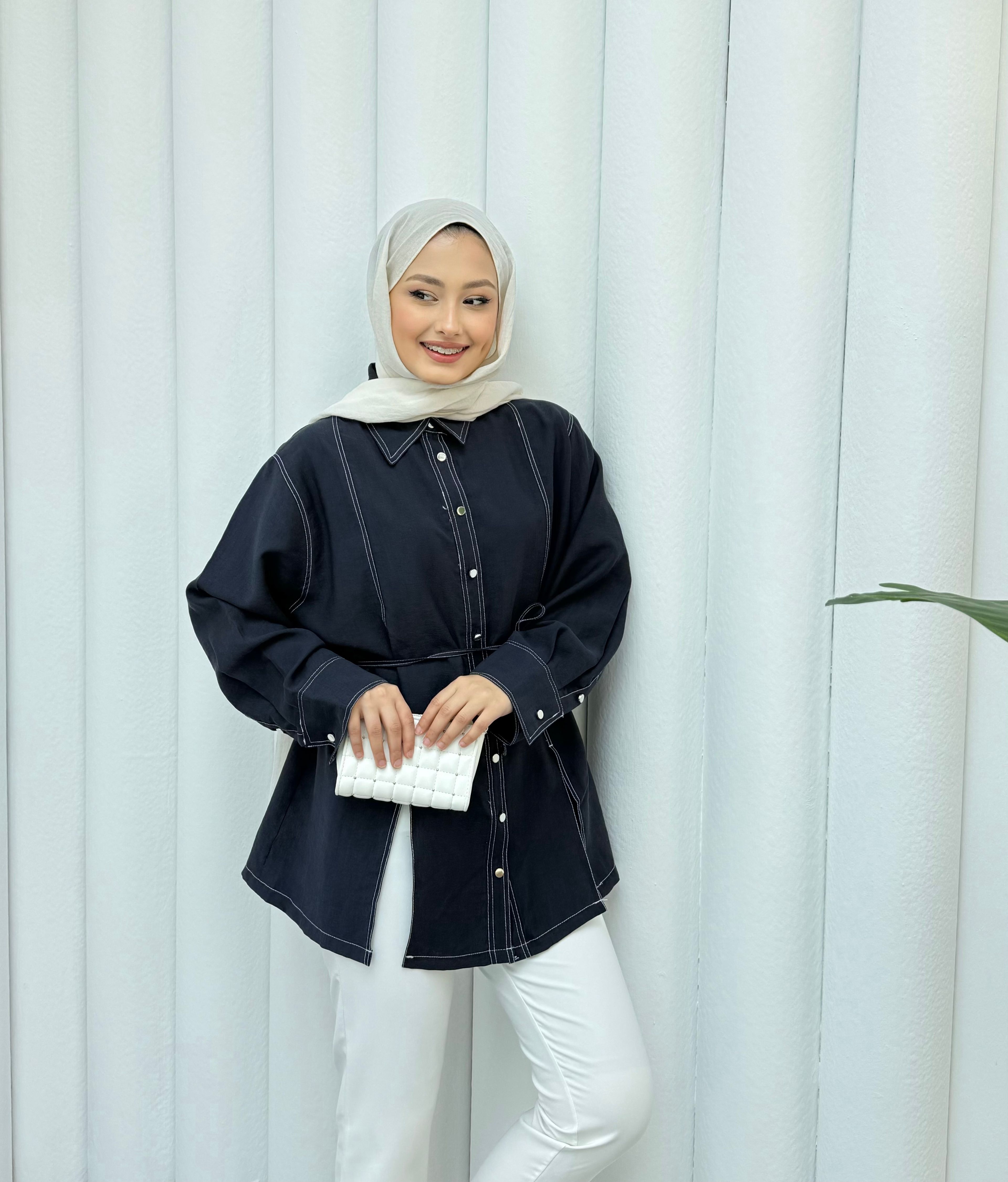 Gardenya Çift Dikiş Detaylı Gömlek - Lacivert