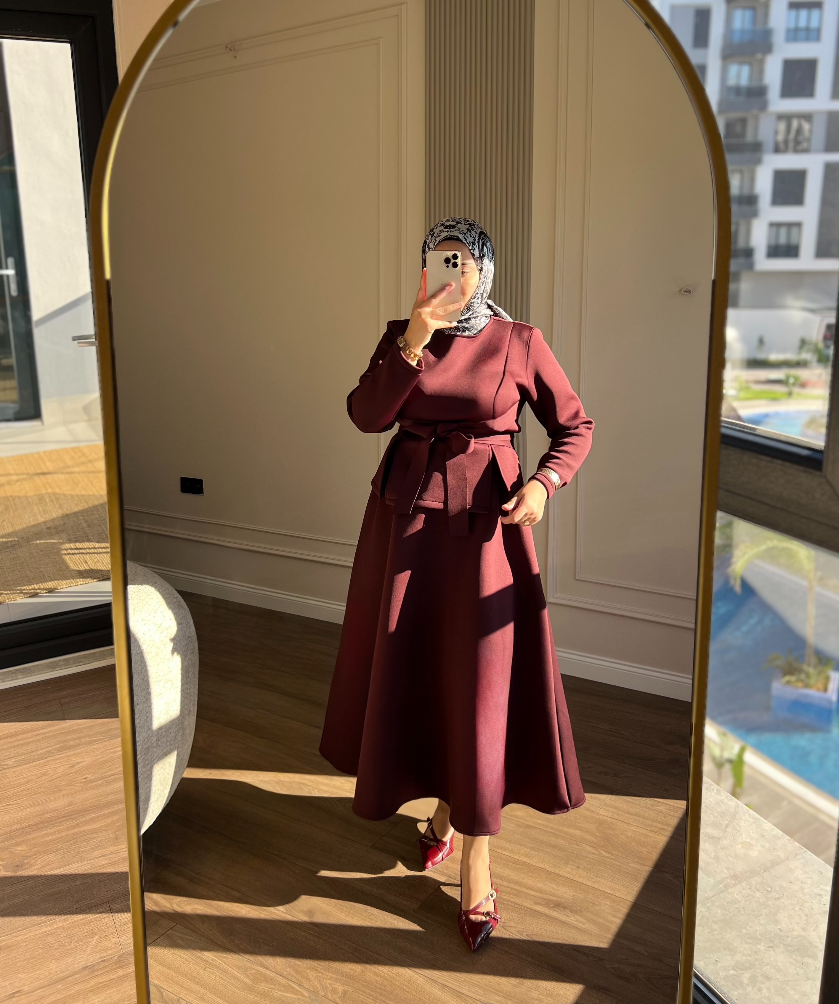 Puf Etekli Takım Bordo 