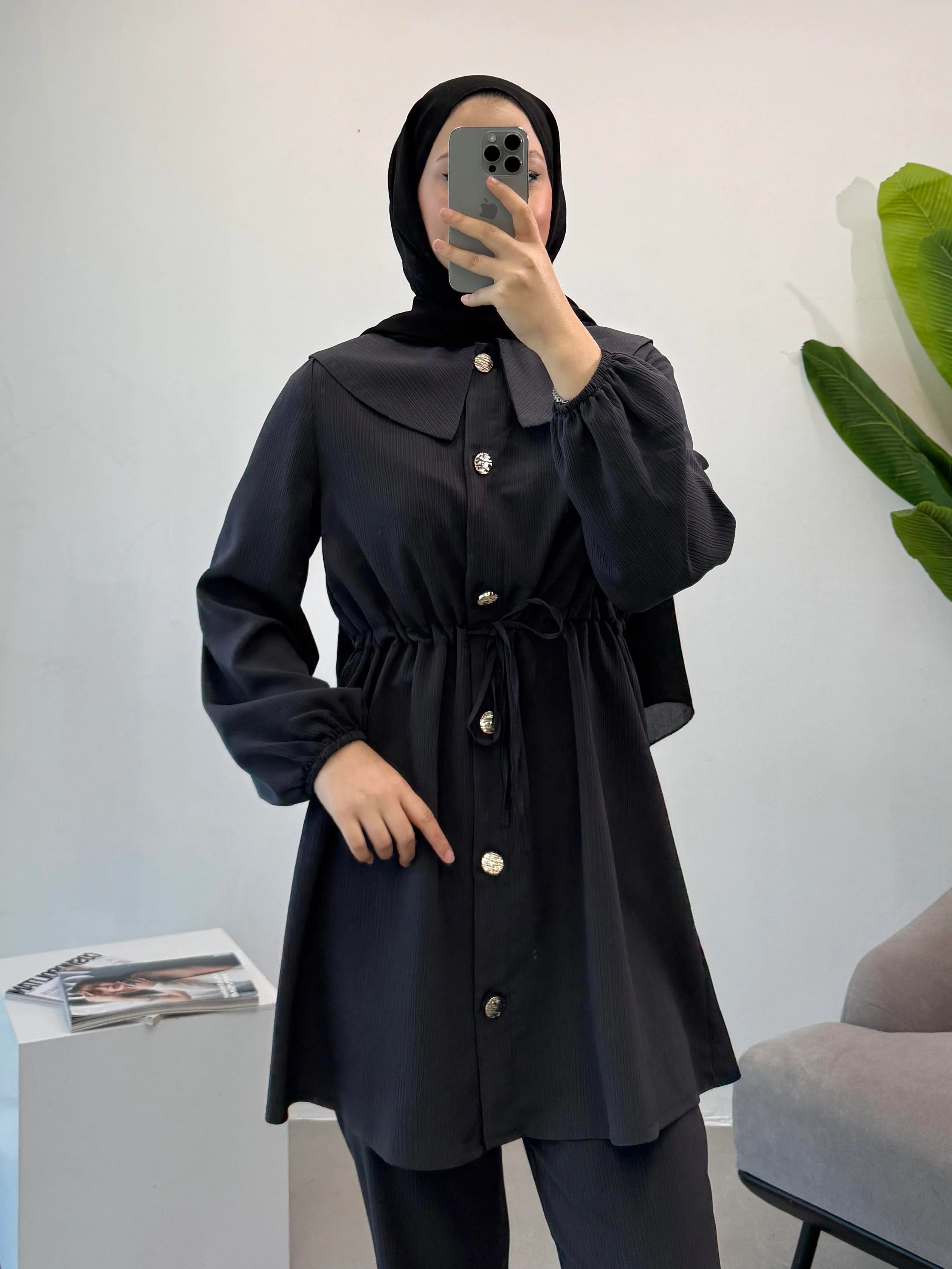Fitilli Saten Pantolonlu Takım