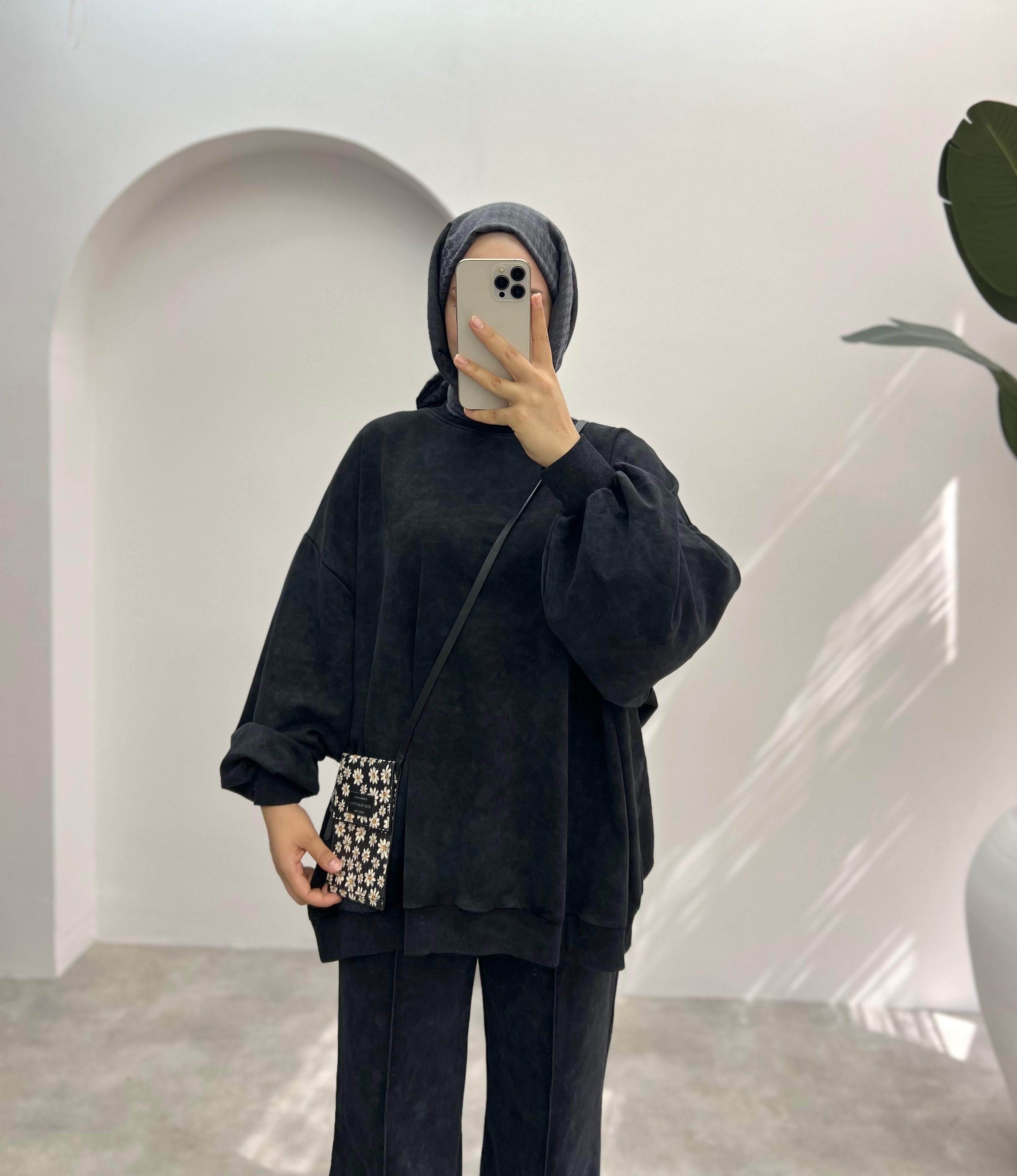 Batik Desen Oversize Pantolonlu Takım Antrasit