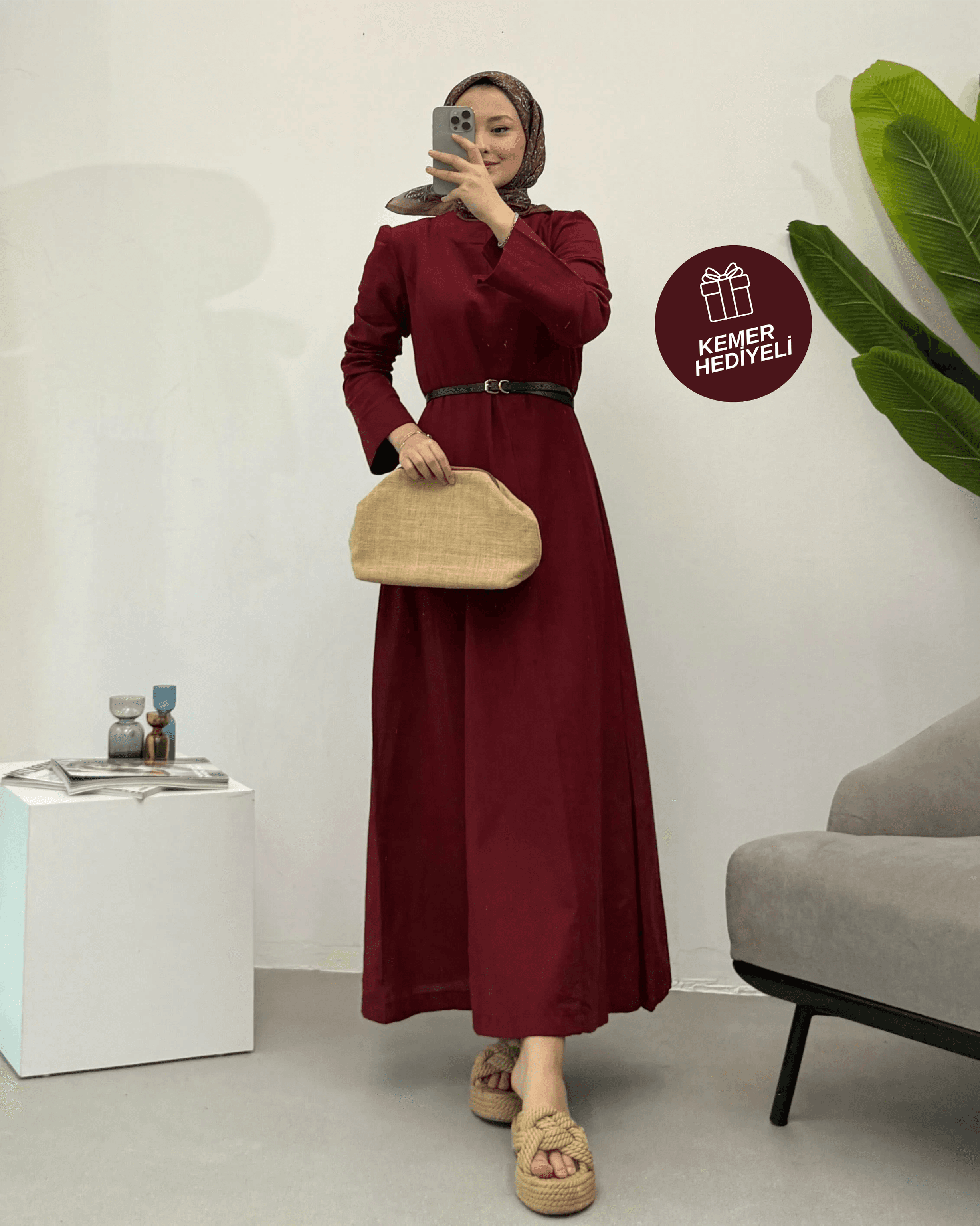 Lora Keten Elbise  - Bordo