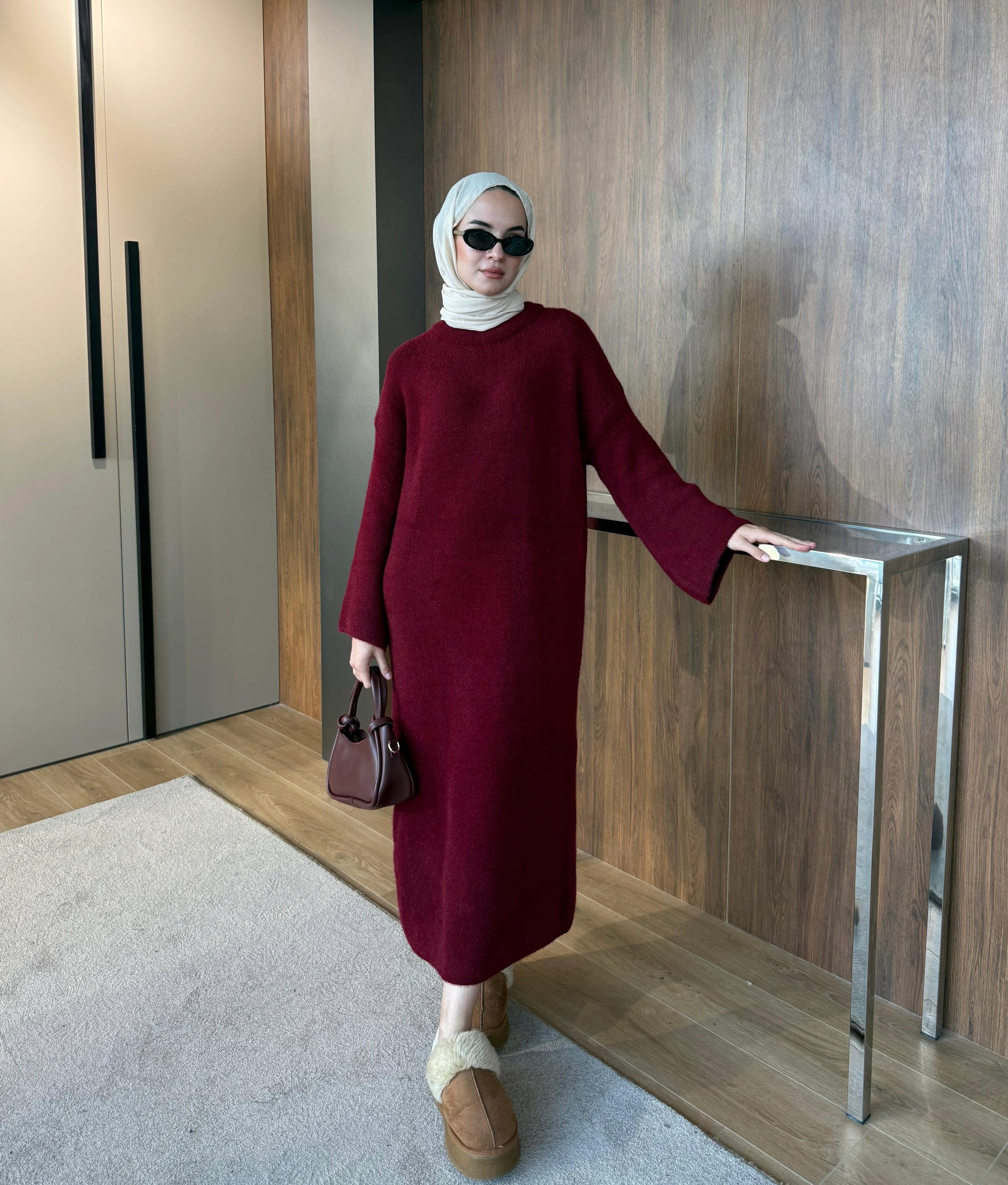 Sakallı Triko Elbise Kırmızı 