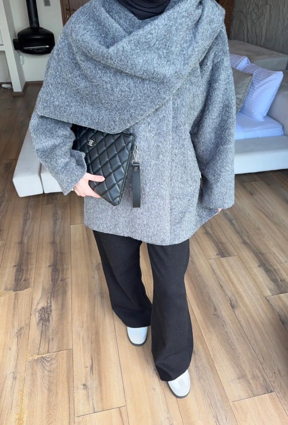 Şal Yaka Kaban Antrasit 