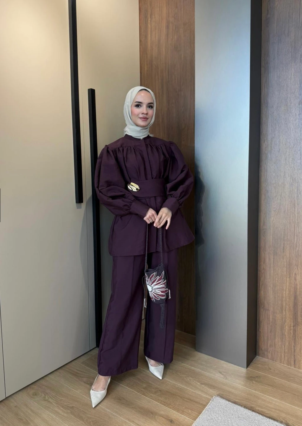 Cupra Broş Detaylı Pantolonlu Takım Bordo 