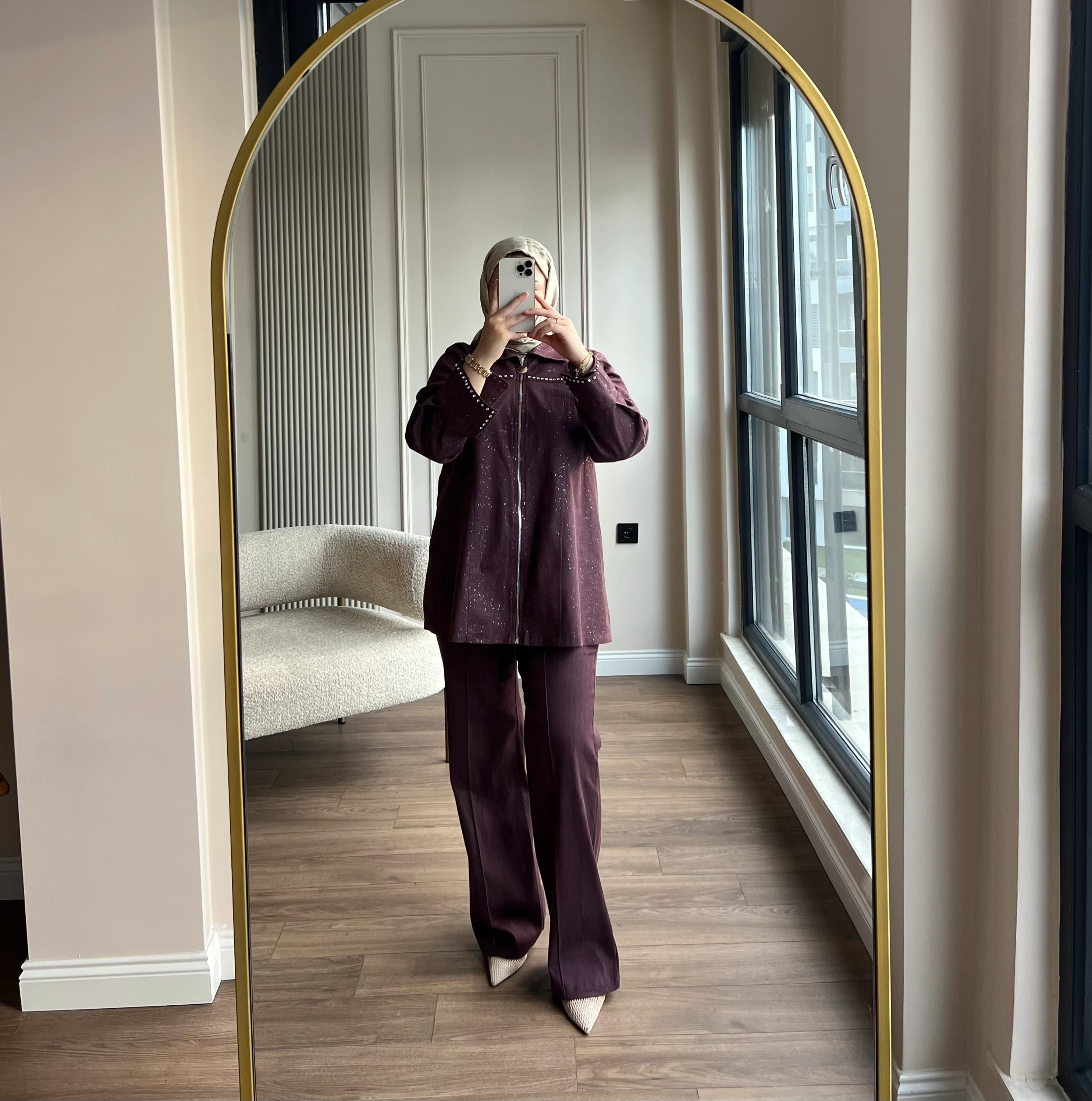 Taşlı Kot Takım Bordo 