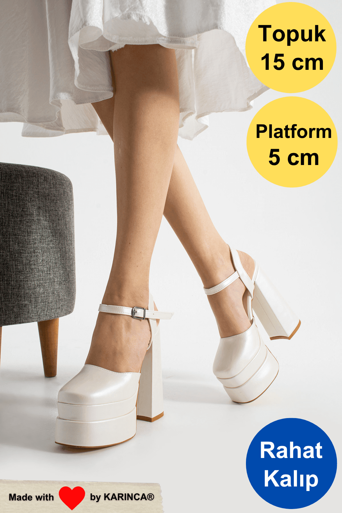 Tokyo Gelin Ayakkabısı - Sedef Beyaz, 15 cm Platform Topuklu, Rahat - Önü Kapalı