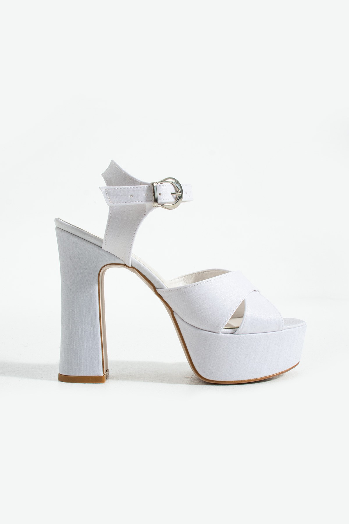 Roma Gelin Ayakkabısı, Beyaz Saten, 13 cm Platform Topuklu