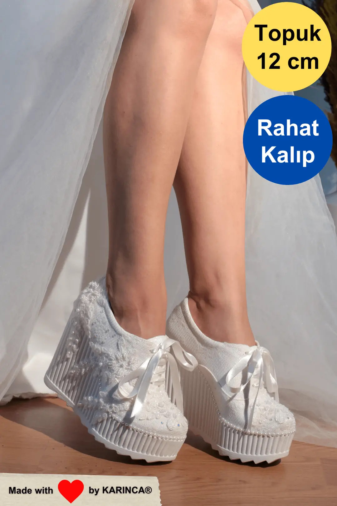 Spor Dolgu Topuk Gelin Ayakkabısı, 12 cm