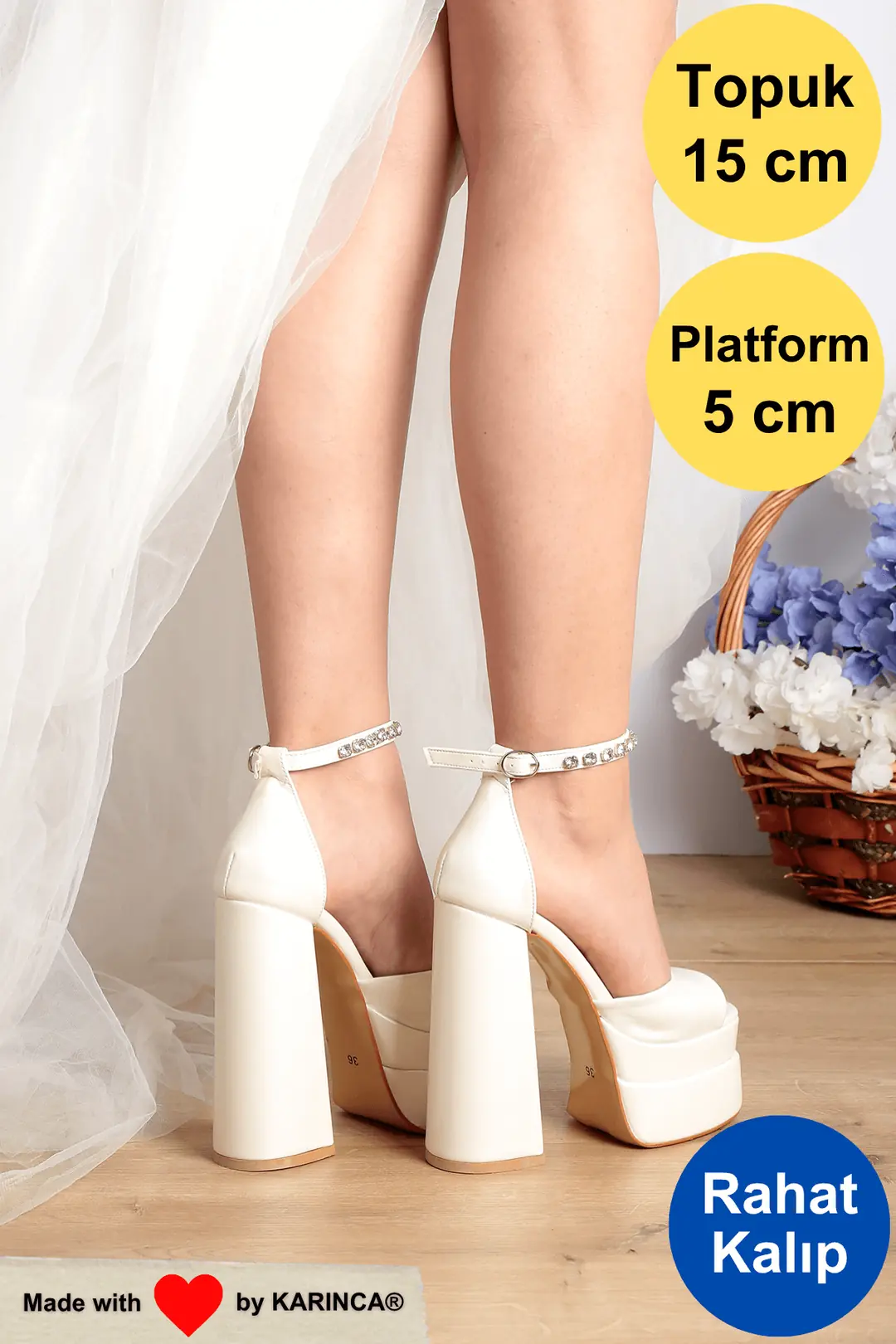 15 cm Topuklu ve Taşlı Gelin Ayakkabısı