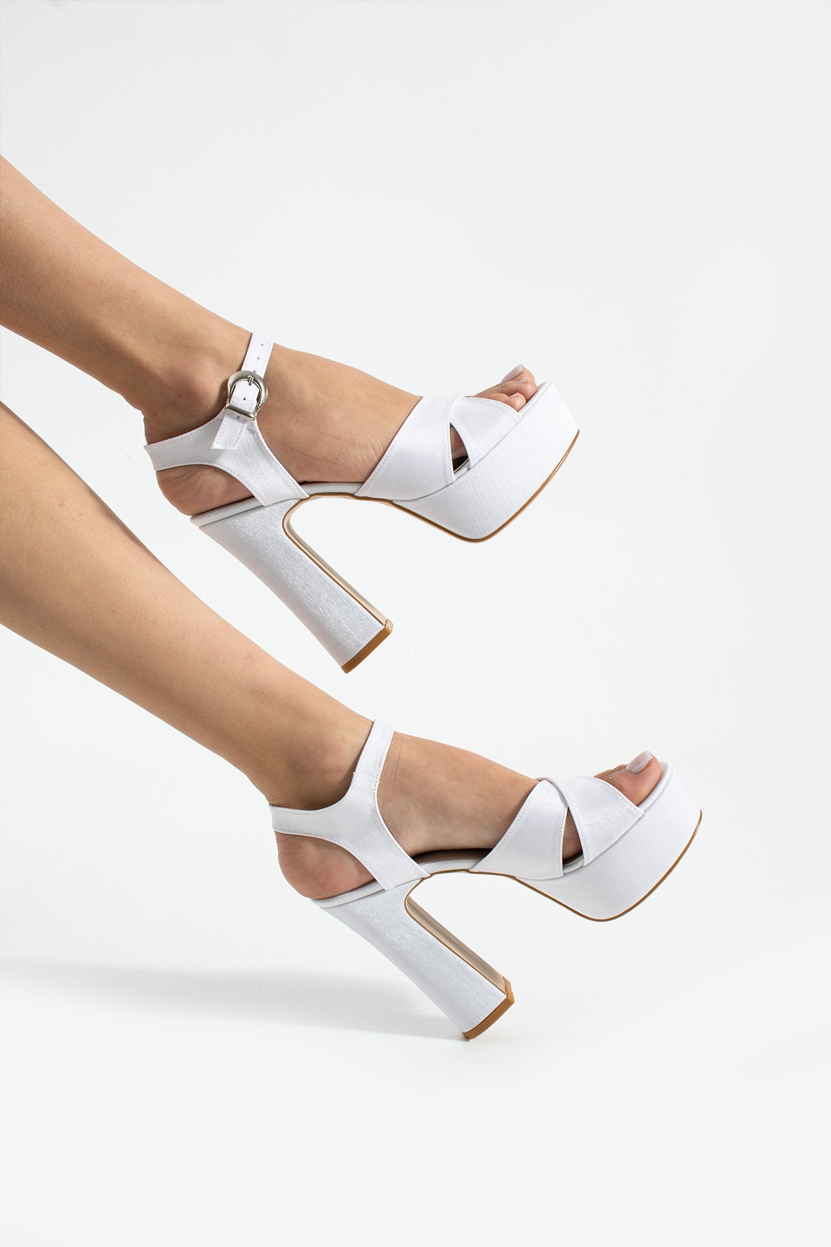 Roma Gelin Ayakkabısı, Beyaz Saten, 13 cm Platform Topuklu